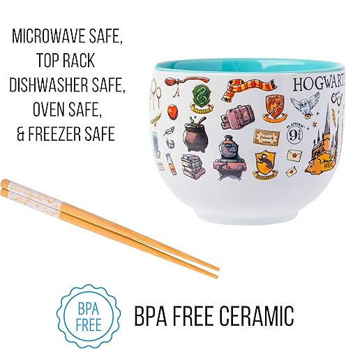 Miniatura 4 de Silver Buffalo - Cuenco con palillos de cerámica para ramen modelo Hogwarts Destination de Harry Potter, 20 fl oz, blancomulticolor