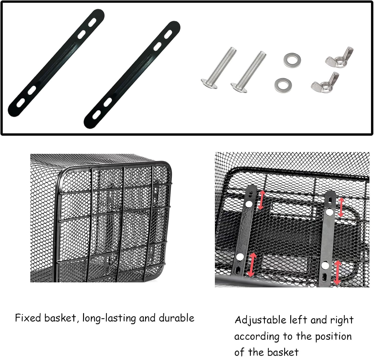 4 Set Mounting Brackets with Screws and Nuts for Bike Basket Installation, Bicycle Basket Mounting Brackets，Baskets Holder Mount Adapter for Bicycle Cargo Rack, Black, Metal