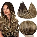 Full Shine Hair Extensions Tape in 16 Inch Seamless Human Hair Tape In Extensions Color 2/8/27 Brown Roots to Blonde and Brown Straight Hair Extensions Tape in 50 Gram Soft Remy 20 Pcs for Party