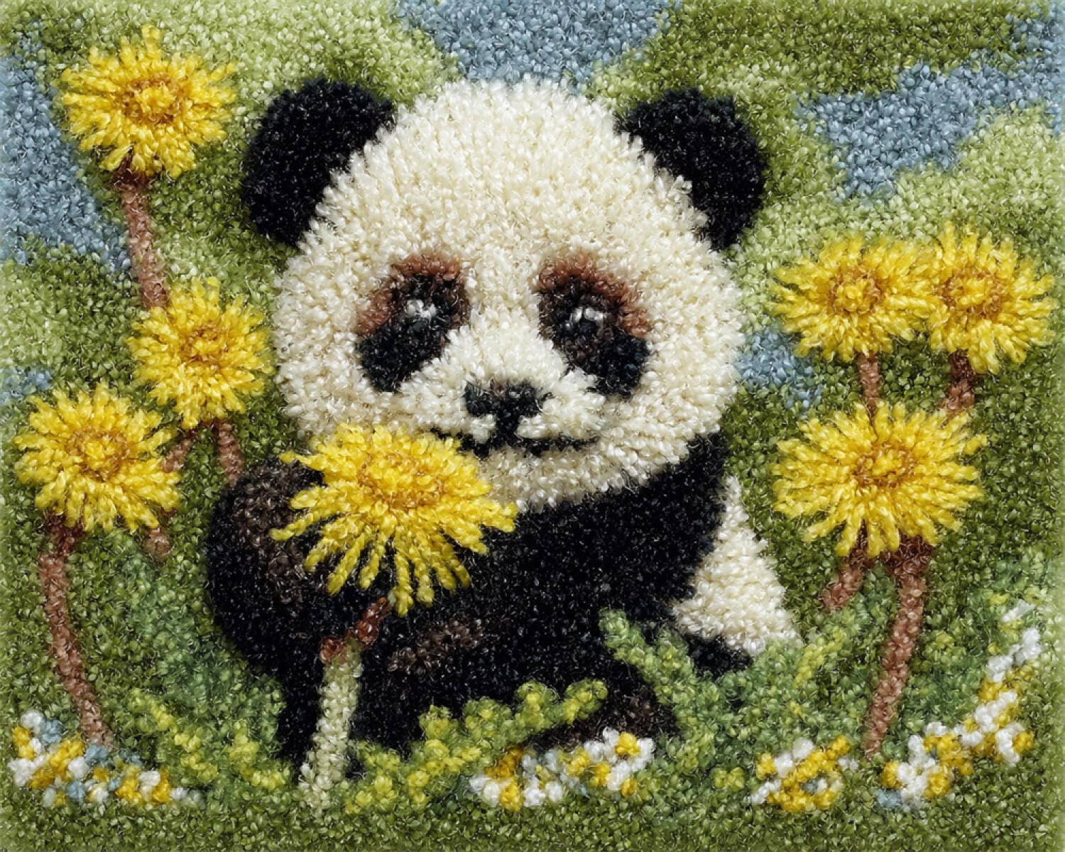 AMBATTERY Kit Crochet Loquet pandas géants et fleurs 90x120cm