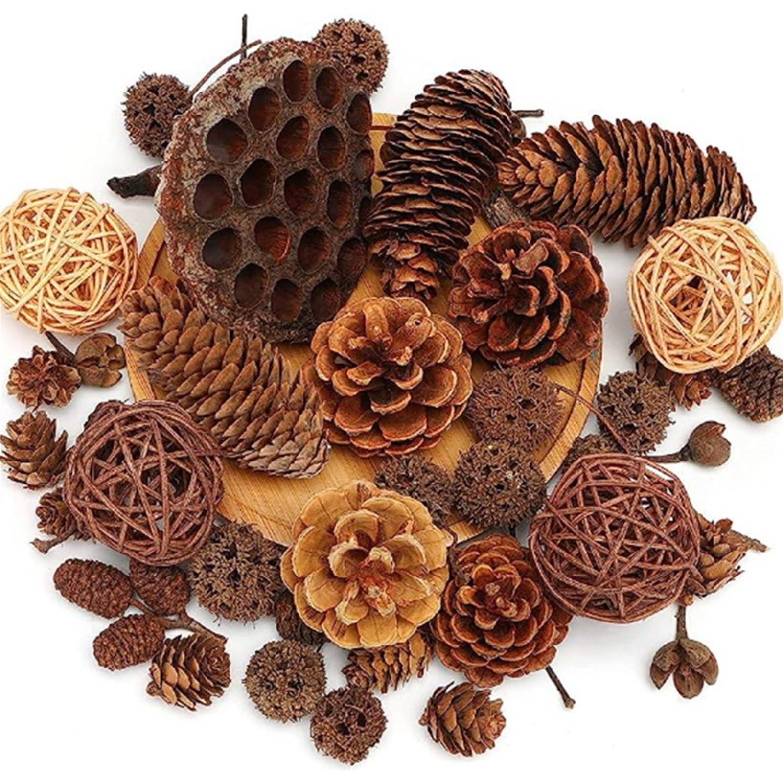 THE WHITE SHOP38PCS Pine Cone Set, Artificial Acorns Berry Craft and Natural Pinecones Ornament Pine Picks Fake Fruit Decor Fall Decorating Kit