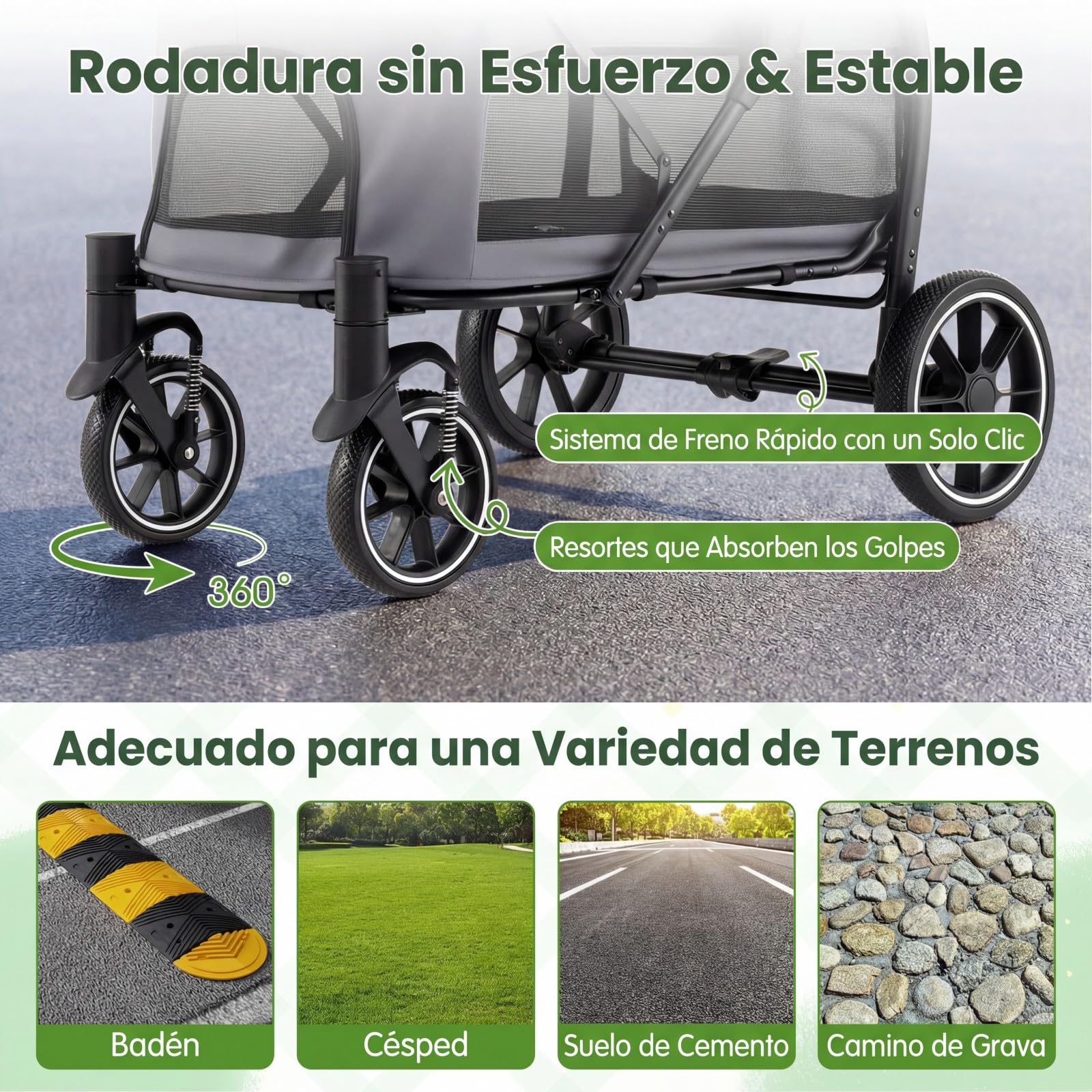 COSTWAY Carrito para Perros Plegable Grande, Cochecito para Mascotas con Ruedas, Toldo Ajustable de Malla, Bolsillos de Almacenamiento y Cinturón de Seguridad, Carga 40 kg, 96 x 71 x 102.5 cm (Gris)