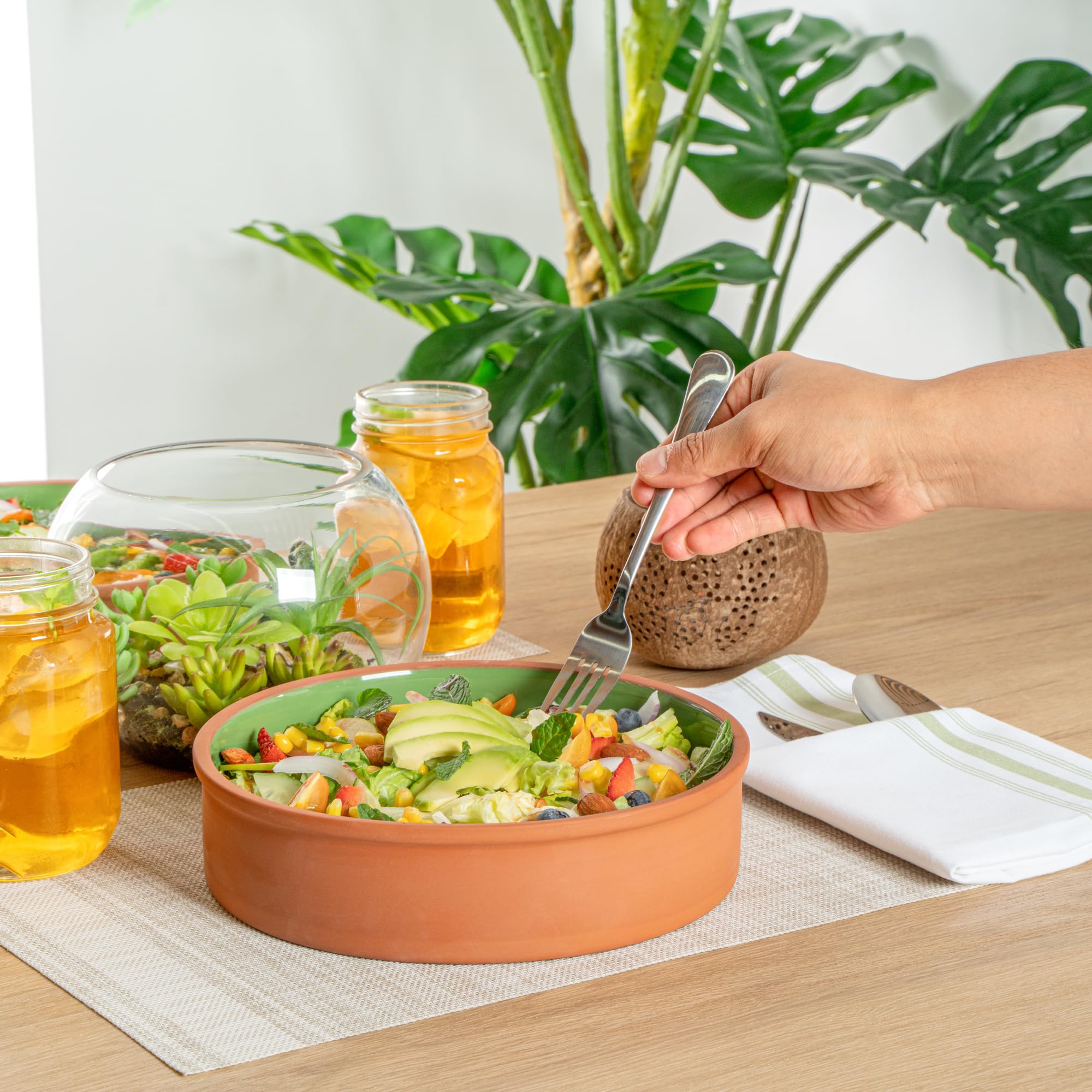 Restaurantware -Terra Tek - Cazuelas in terracotta da 1,5 l, 2 pentole in terracotta smaltata verde per cucinare, pronte per il forno, microonde, pentole in terracotta, lavabili in lavastoviglie, per