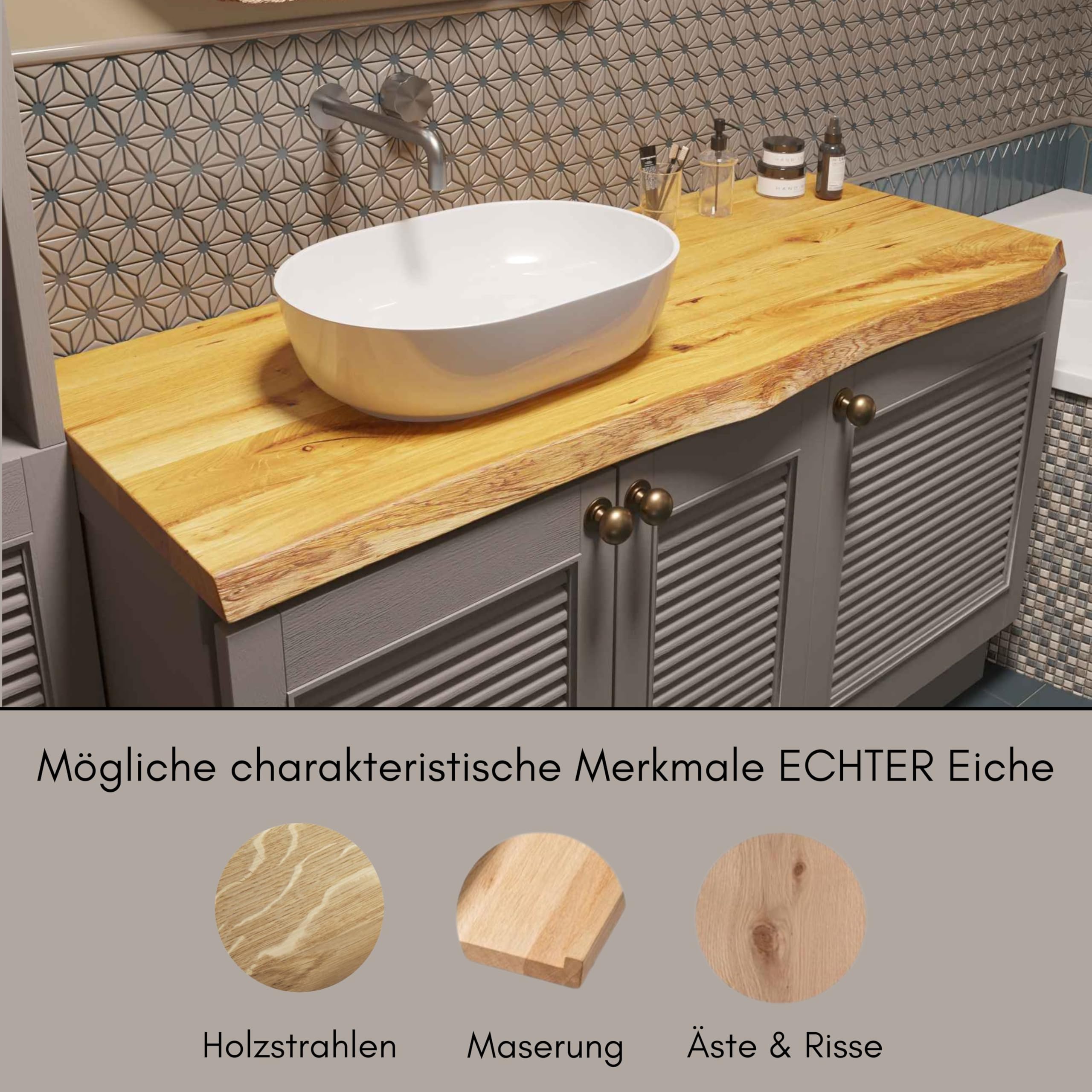 BestLoft Waschtischplatte Holz (Länge: 50 cm/Breite: 35-40 cm) Waschtisch Holz Eichenbrett Massiv 40 mm dick Tischplatte Baumkante Waschplätze rustikale Waschtischkonsole Massivholzplatte