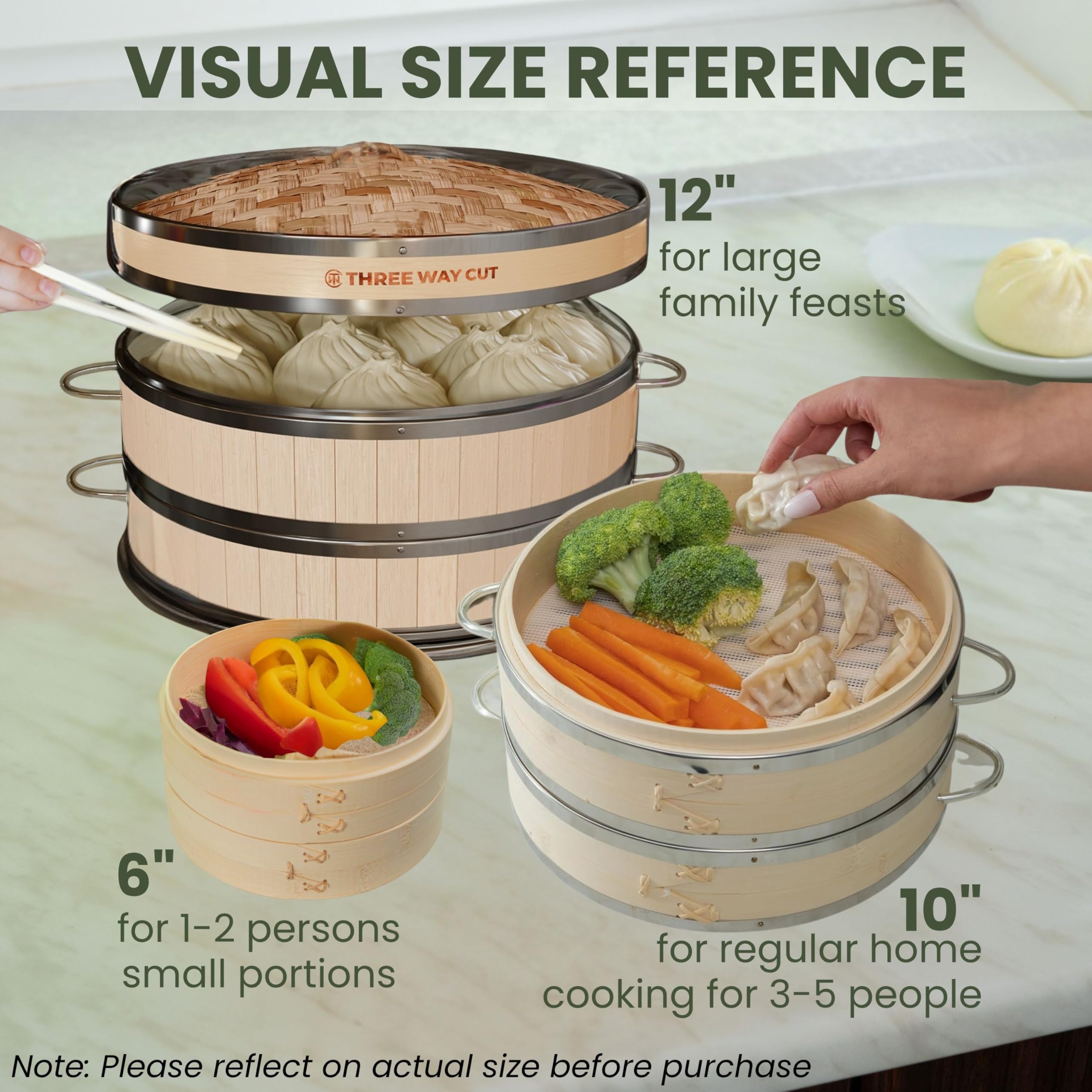 Bambus-Dampfgarer, 2-stöckig, mit Griffen, extra große Größe, Silikon-Lebensmitteleinlagen, Ringadapter, Form und Presse zum Kochen von Dim Sum Potsticker chinesischen asiatischen und Bao-Brötchen und