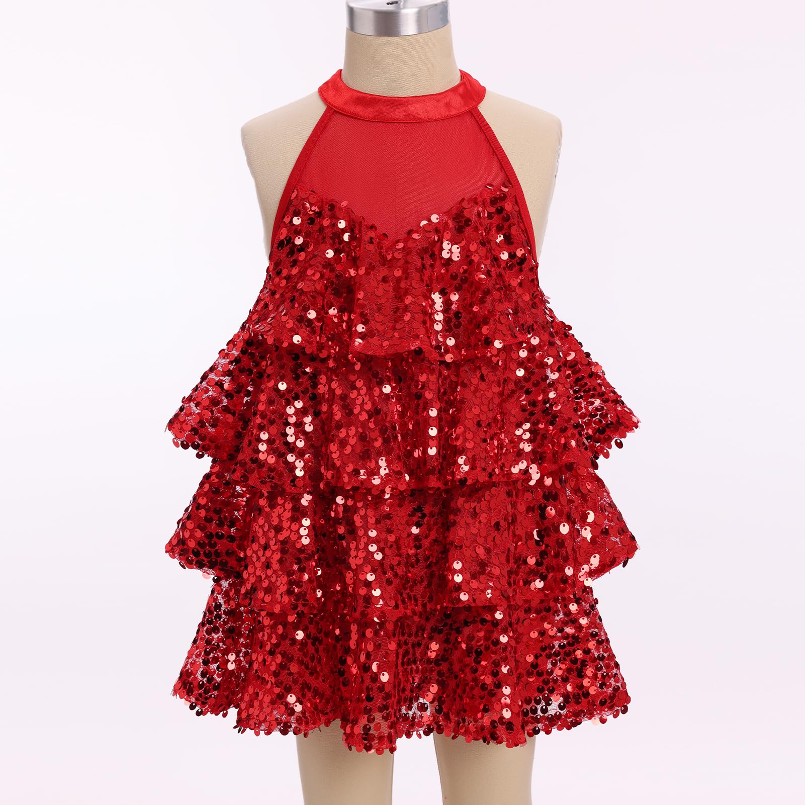OMEWEE Mädchen Pailletten Latein Tanzkleid glitzernde Jazz Hip Hop Tanzkleidung Zweiteiliges Kinder Glitzer Tanzoutfits Ballroom Party funkelnden Kleid mit Shorts
