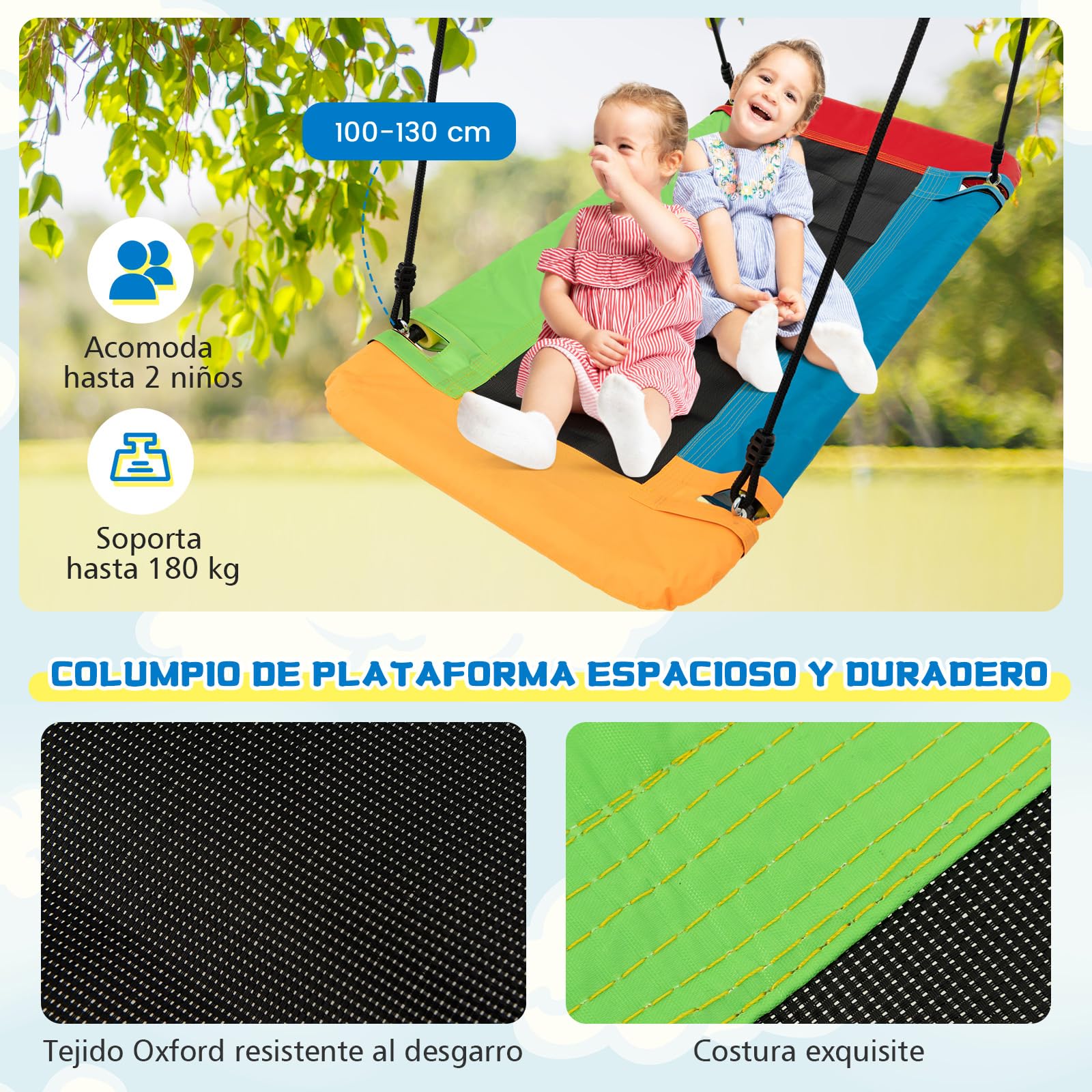 GOPLUS Columpio de Exterior de 3 plazas, Capacidad de Carga 300 kg con cinturón Ajustable, Columpio de Surf y Asiento de Columpio de bebé para jardín y terraza, para niños de 3-10 años