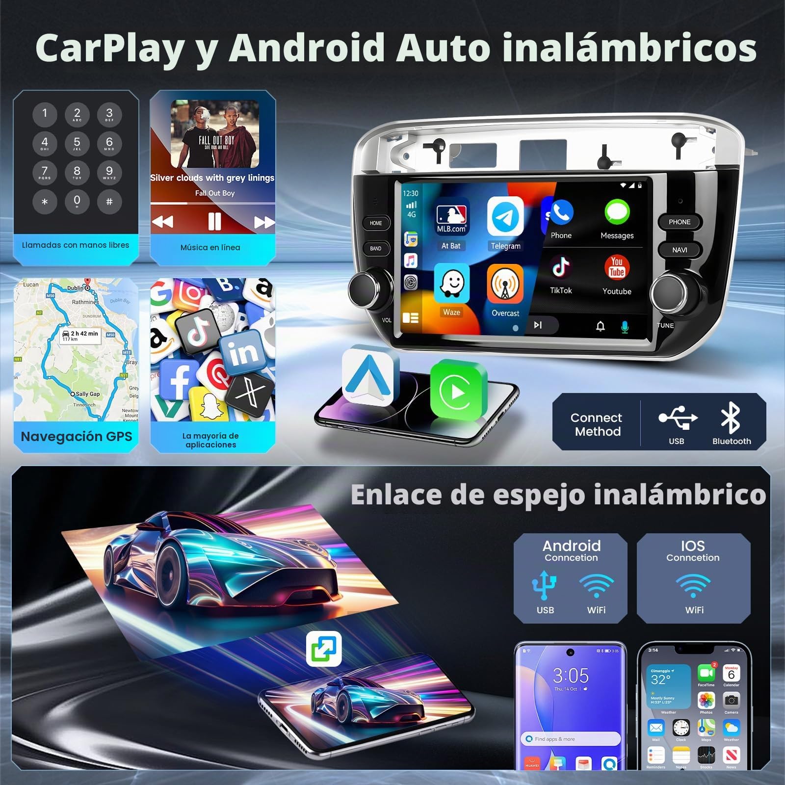 Hikity 4G+64G Android 15 Radio Coche Fiat Punto 2012-2016 7" CarPlay