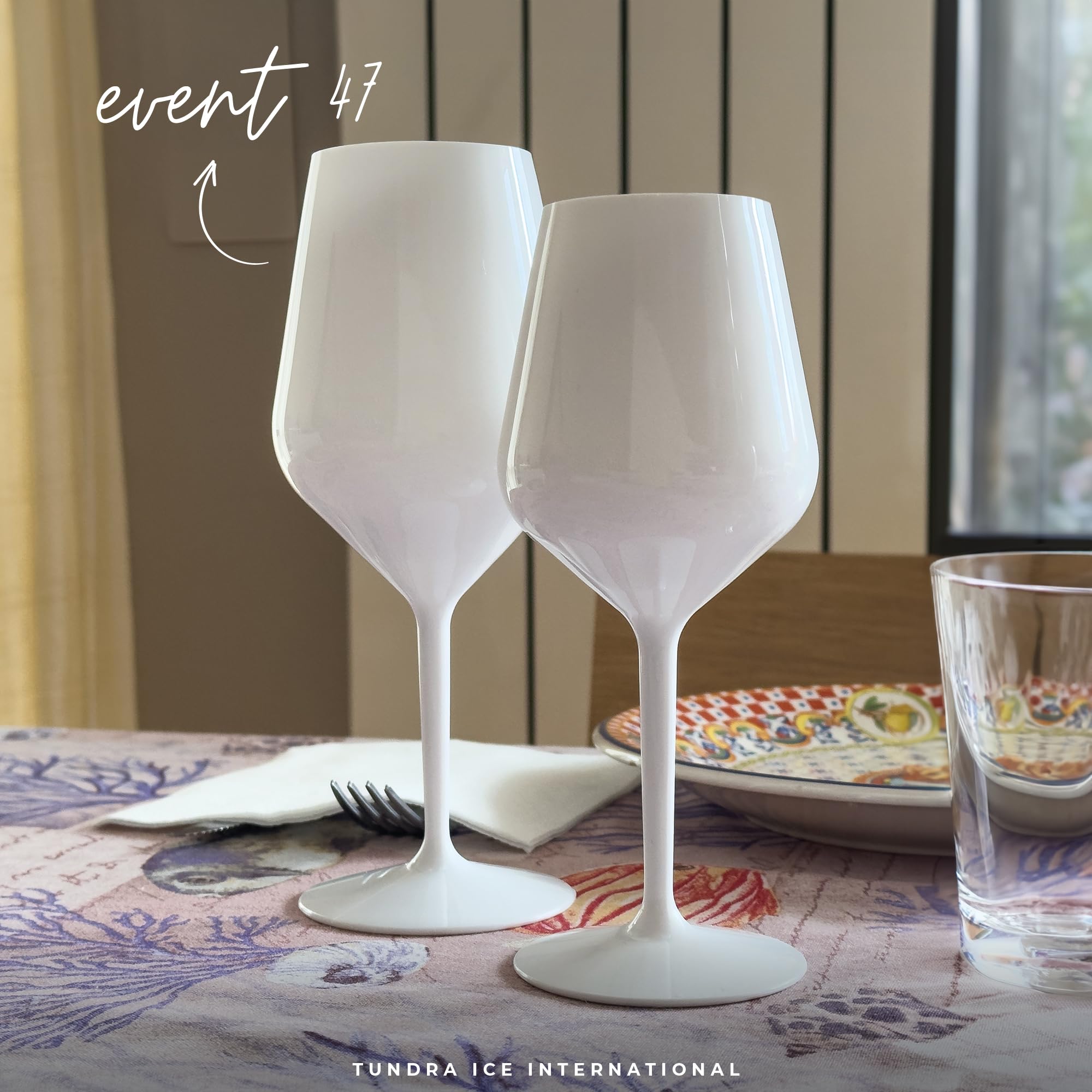 TUNDRA - Lot de 6 Verres a Pied | EVENT 47 cl | en PLASTIQUE RIGIDE (Tritan), Réutilisables, Verres à Vin Incassables, BPA-Free et Lavables au Lave Vaisselle, Verre à Vin, à Cocktail, (Blanc)