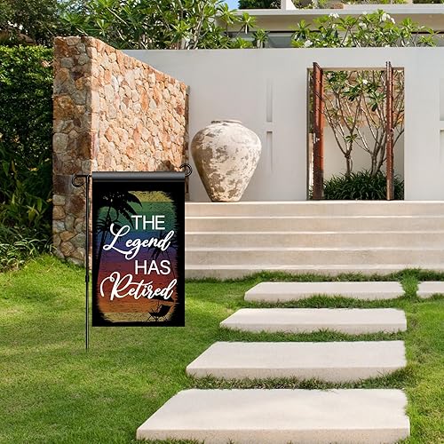 Miniatura 5 de Bandera de jardín con texto en inglés Happy Retirement con texto en inglés The Legend Has Retirement para puerta de fiesta, cartel de despedida para
