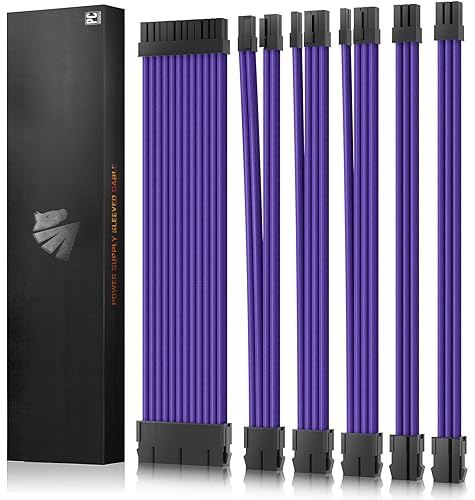 ASIAHORSE 16AWG PSU Cable Extension Power Cords, Customized Power Supply Mod Sleeve Extension Cable, ATX/EPS/8-pin PCI-E/6-pin PCI-E for PSU Cable - Purple