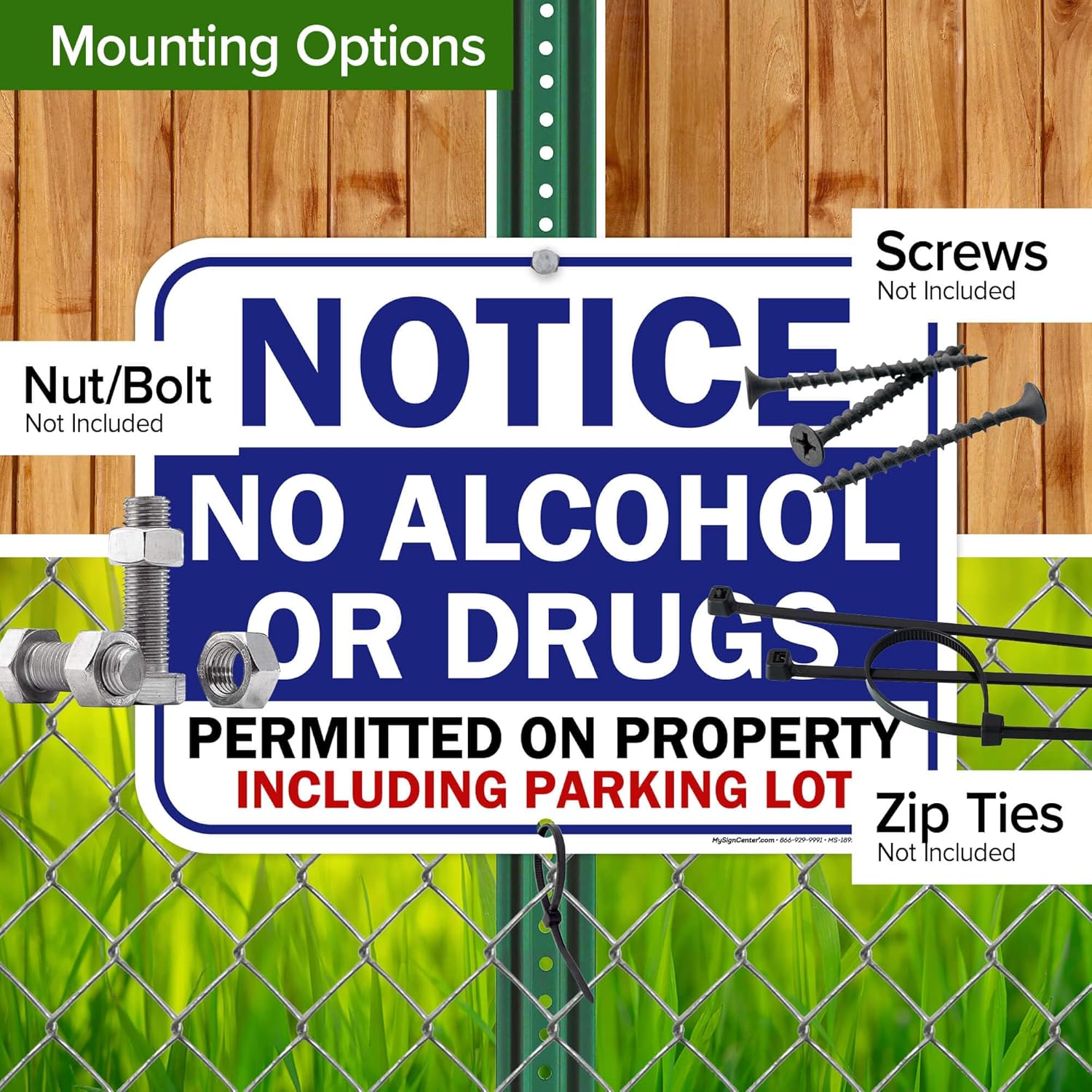 Notice No Alcohol Or Drugs Permitted On Property Including Parking Lot Sign, 12x16 Inches, Rust Free DiBound, Fade Resistant, Made in USA by My Sign Center