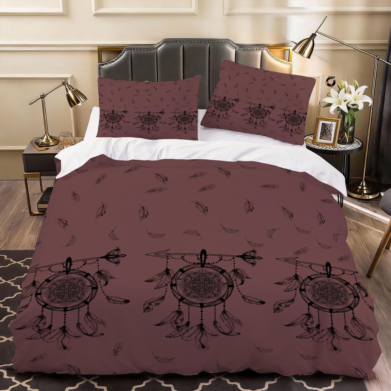 3D Feather Feather Duvet Cover Cartoon Bedding Super King Bed Set, Soft Microfiber Comforter Cover Printed with Zipper Closure Quilt Coverr 260x220 cm and 2 Pillowcases