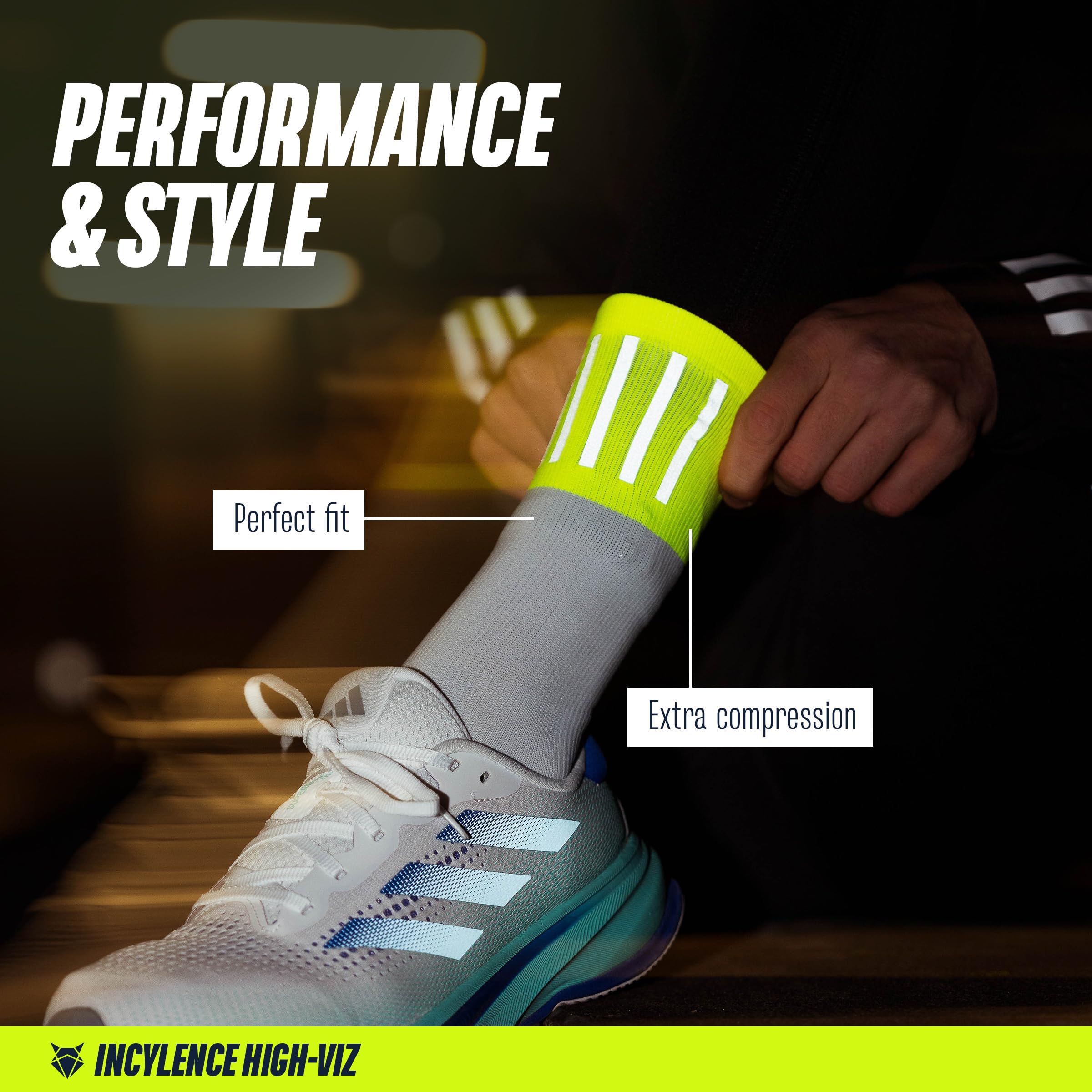 INCYLENCE Chaussettes de course High-Viz avec réflecteurs – Fonctionnelles et respirantes pour une visibilité maximale, 1 paire