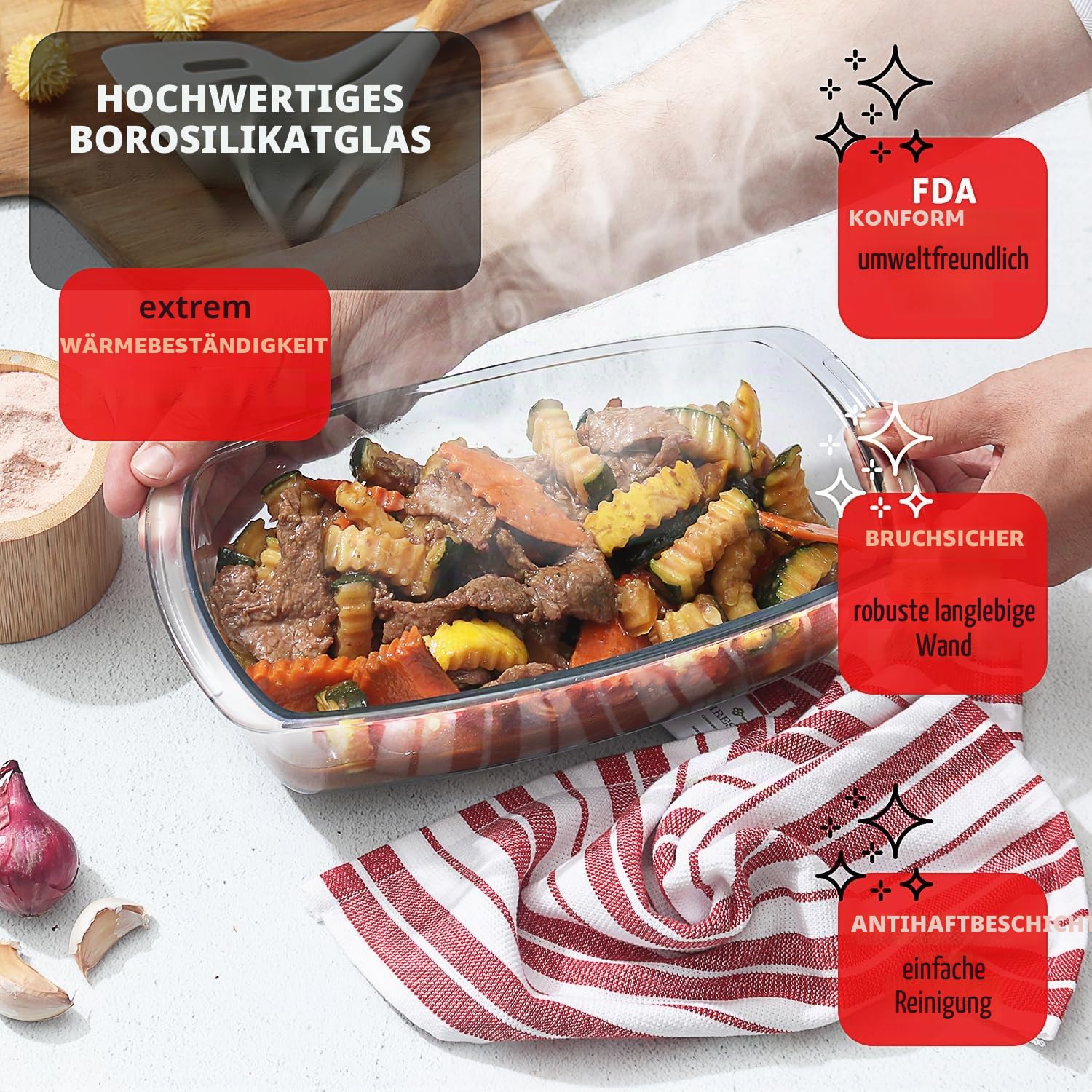 EATEX Glas-Brotpfannen für selbstgemachtes Brot, 1,9 Qt tief, rechteckig, mit Deckel, Lebensmittelbehälter, mikrowellen- und gefriergeeignet, 3 Glas-Brotbackformen, 3 luftdichte Deckel, BPA-frei