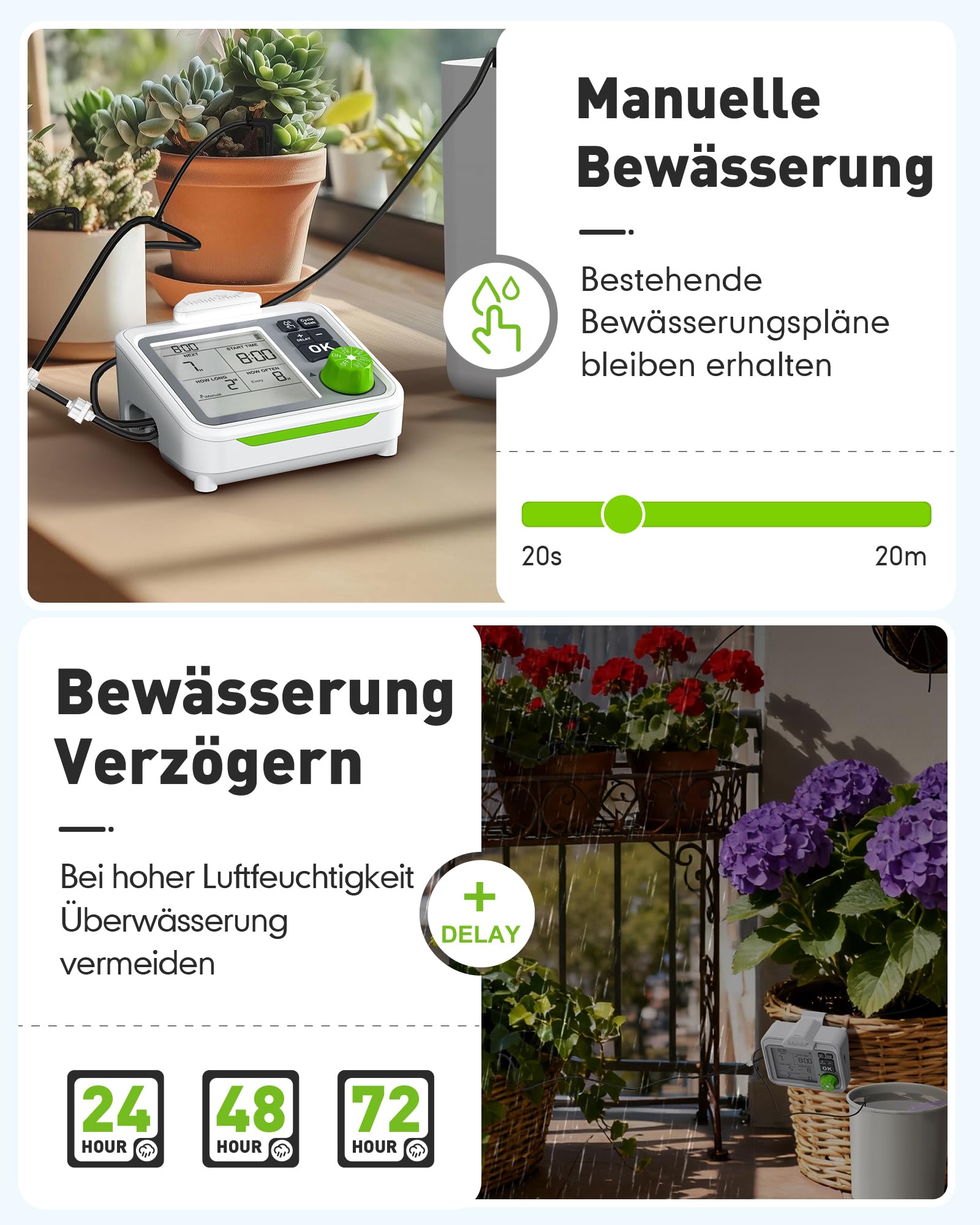 RAINPOINT Bewässerungssystem Automatische Bewässerung Zimmerpflanzen mit Zyklus & Einweichen, Manuelle/Verzögerte Bewässerung, Urlaubsbewässerung, Tropfbewässerungskit für 20 Topfpflanzen
