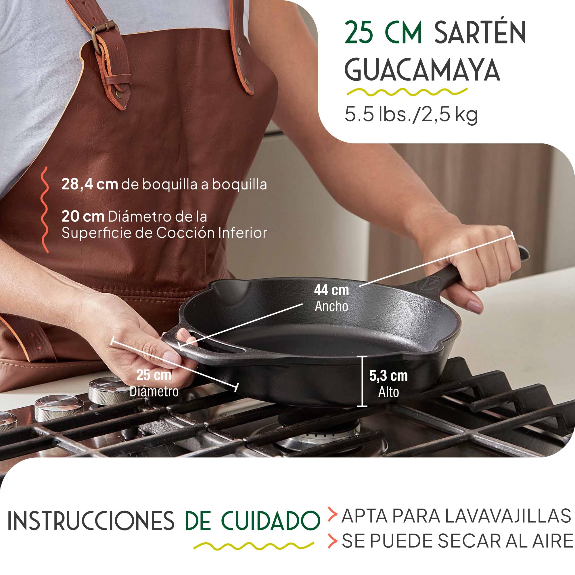 VICTORIA Sartén Hierro Fundido Esmaltado Amazonía Guacamaya Inducción 25cm | Apta para Fuego, Barbacoa, Horno, Vitrocerámica, Gas, Cast Iron sin PFOA