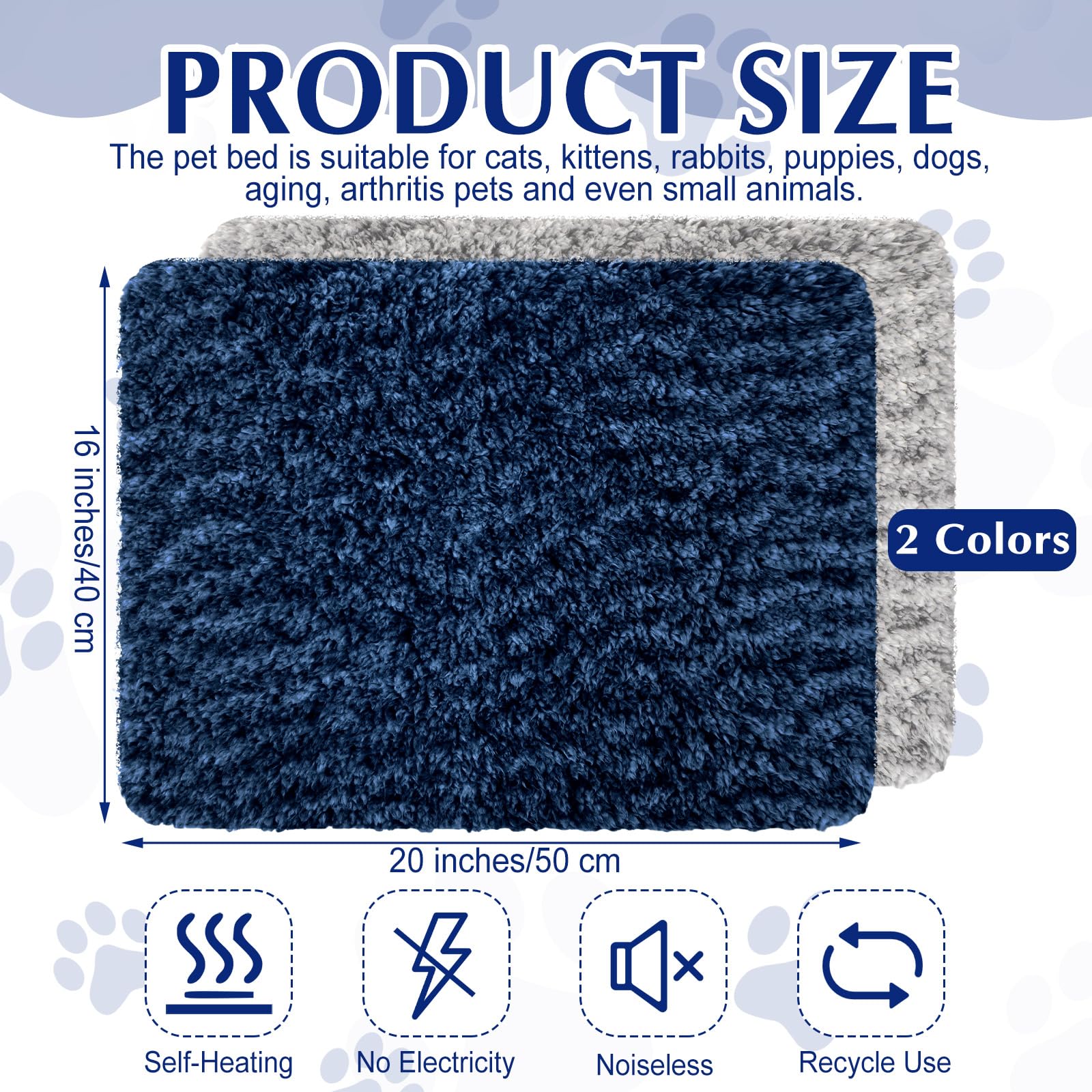 Drydiet Selbstwärmende Katzenunterlagen, selbstheizende Katzenmatte, Thermo-Pads für kleine Hunde, waschbar, Hundehütte, Bettmatte mit abnehmbaren Bezügen für drinnen und draußen, 40,6 x 50,8 cm,