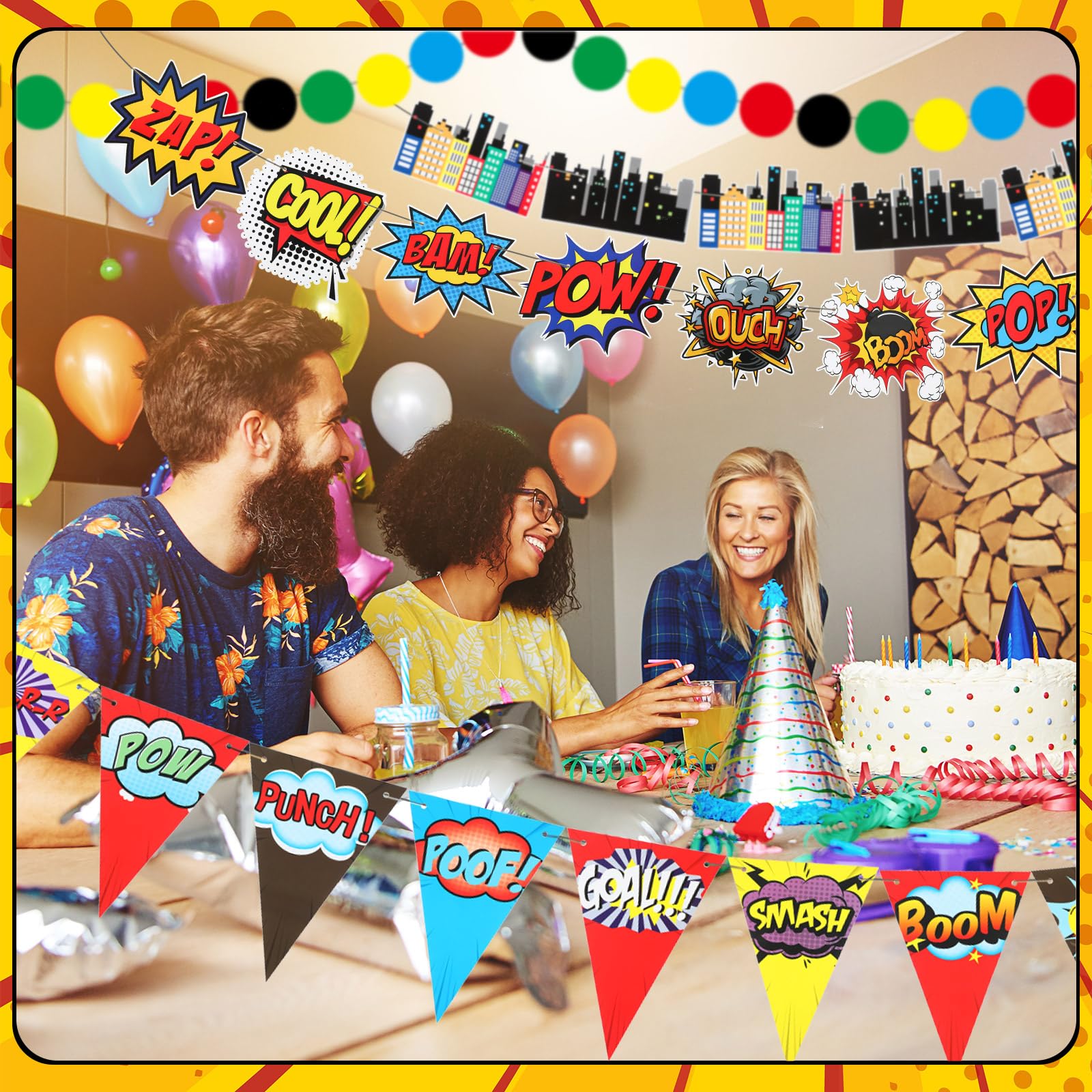 Hahafelt 5 pancartas de fiesta de cumpleaños de héroe, decoración de fiesta de cumpleaños, decoración de techo para colgar en el techo, decoración de fiesta de cumpleaños de héroe, recuerdo de fiesta