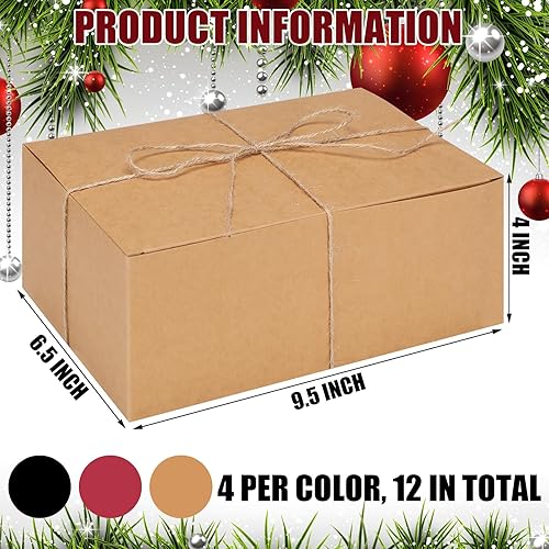 Miniatura 2 de Spiareal 12 cajas de regalo con tapas, cajas de papel kraft de Navidad, cajas de regalo con cordel para Navidad, boda, cumpleaños, dama de honor,