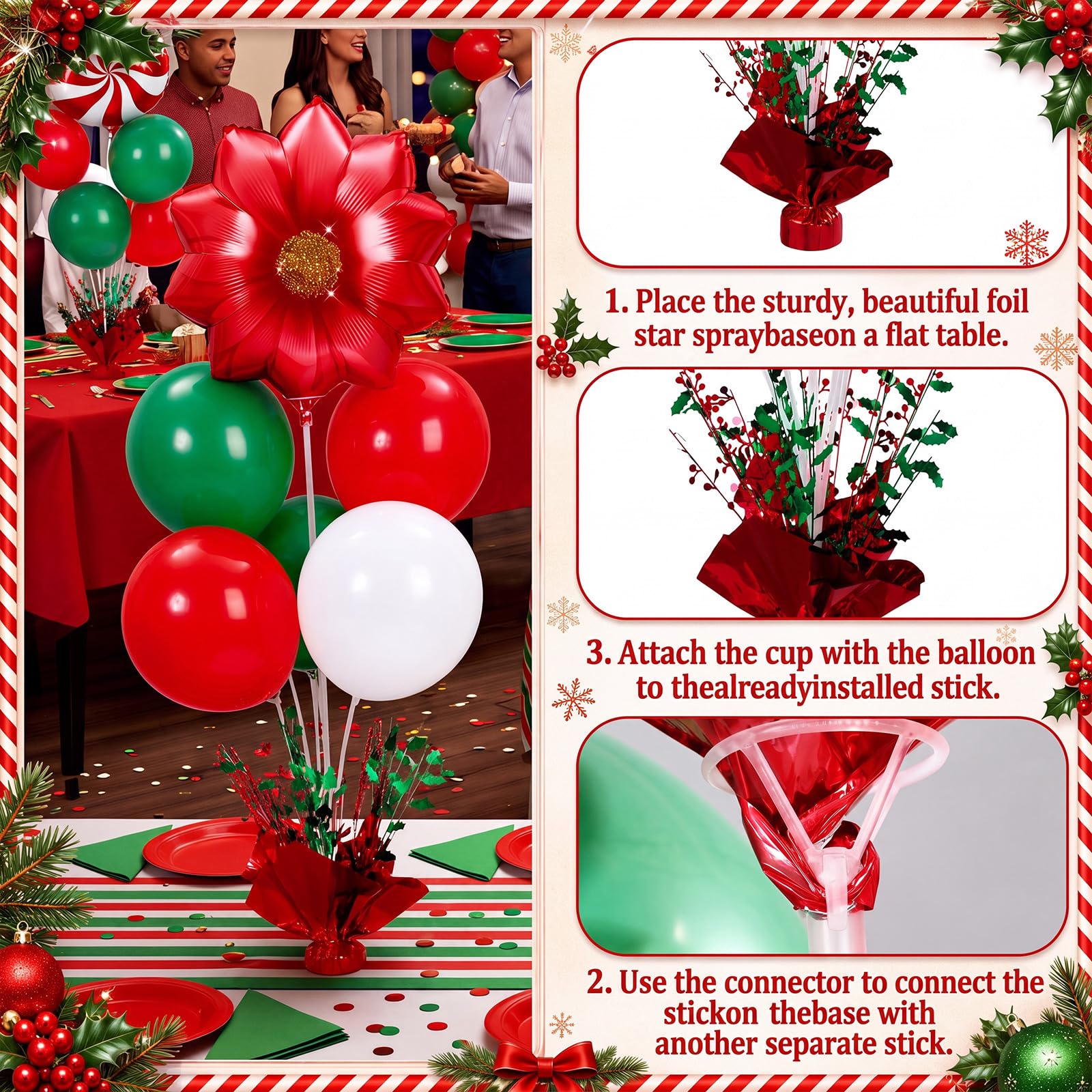 Civaner Kit di 6 supporti per palloncini per feste di Natale, rosso, bianco e verde