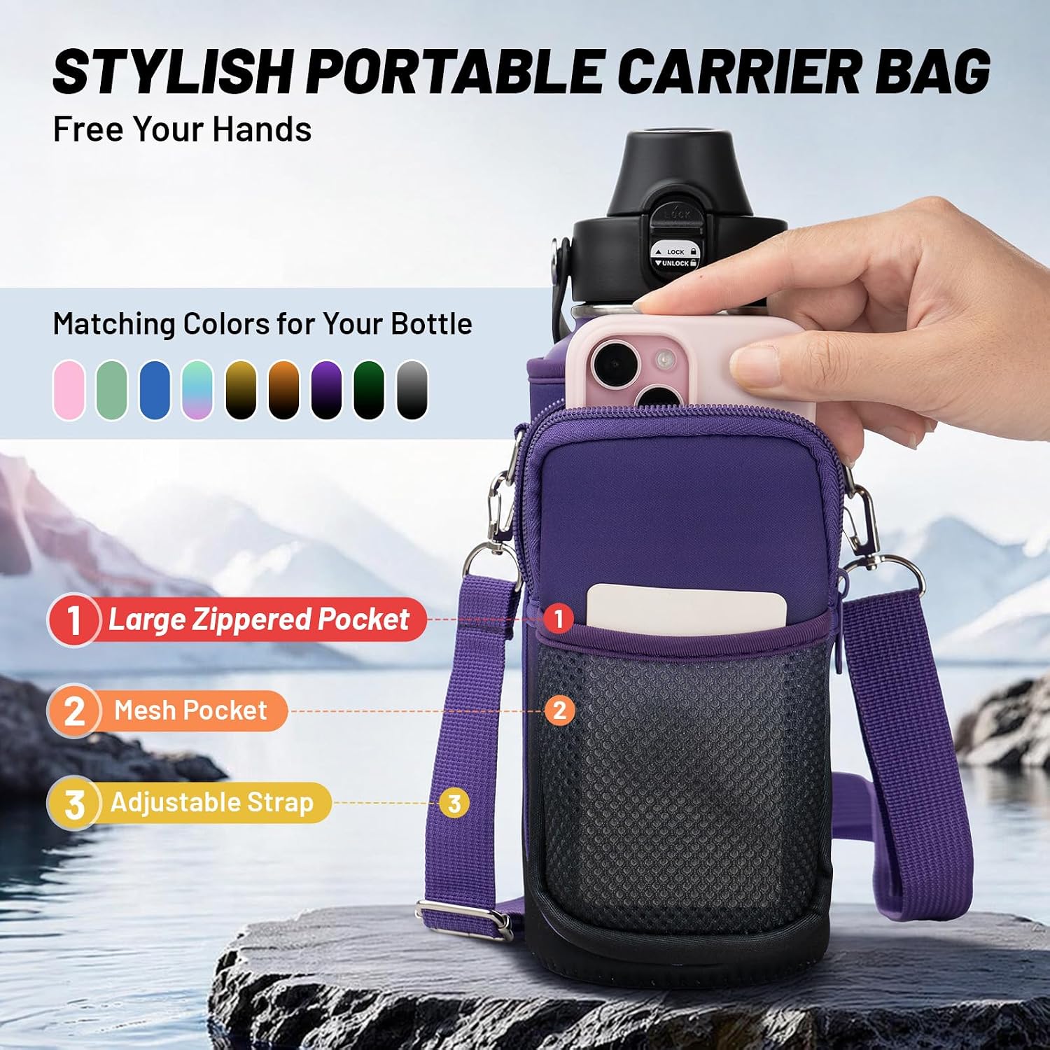 32oz Insulated Water Bottle Leak Proof with Carrier Bag for School thumbnail
