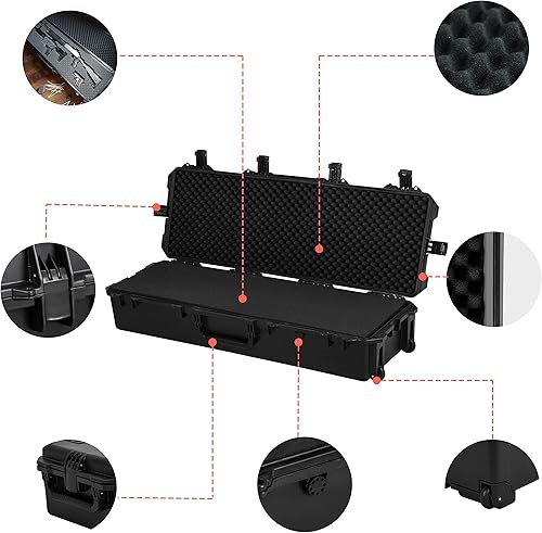 Miniatura 12 de MEIJIA Funda rígida portátil para rifle impermeable para todo tipo de clima, con ruedas, ajuste personalizable con espuma insertada, diseño ligero