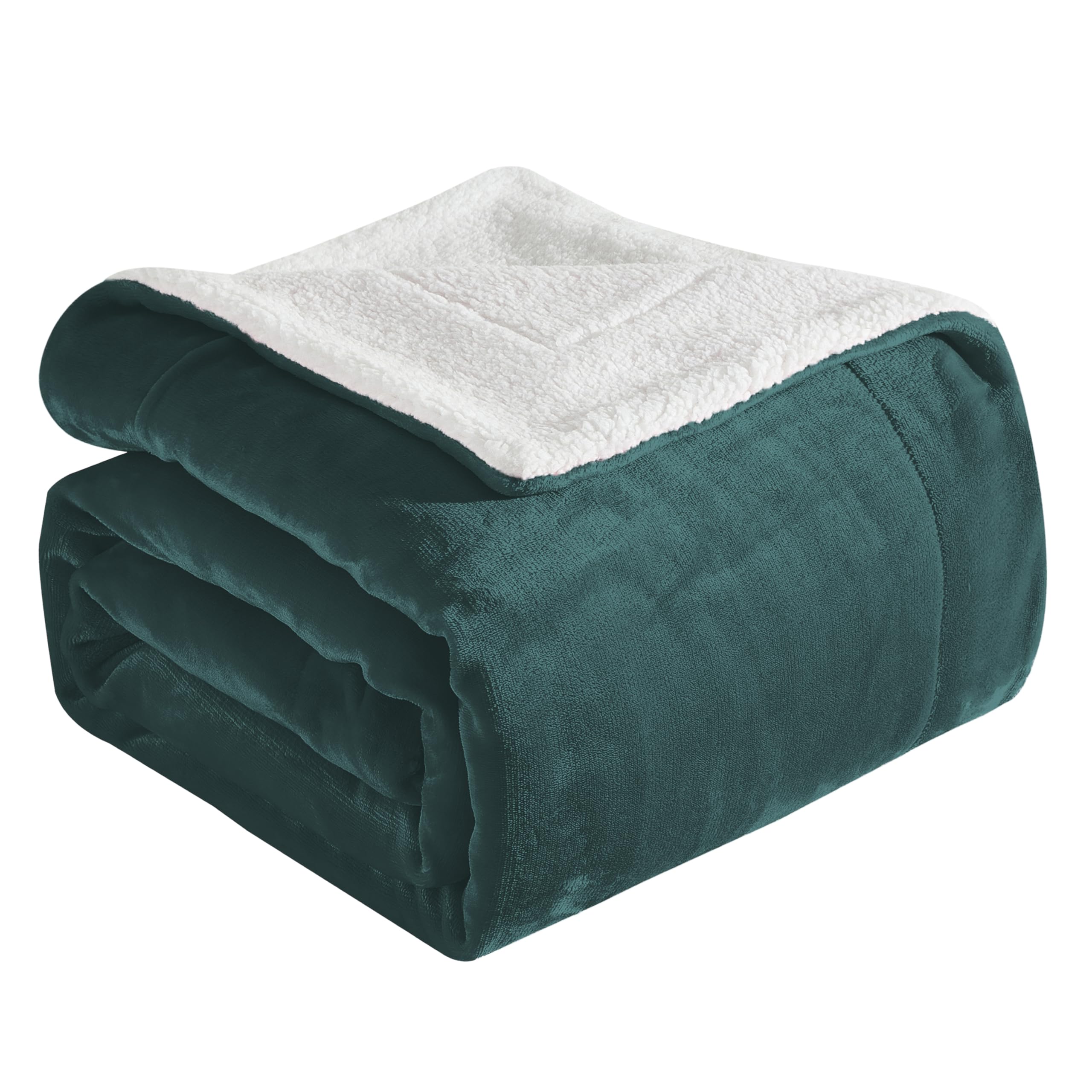 Elegant Comfort Ultra Soft Reversible Flannel Sherpa Blanket - Cozy Silky Fleece Throw for Couch, Bed - Plush Fuzzy Warm Winter Blanket for Gift, Full, Turquoise