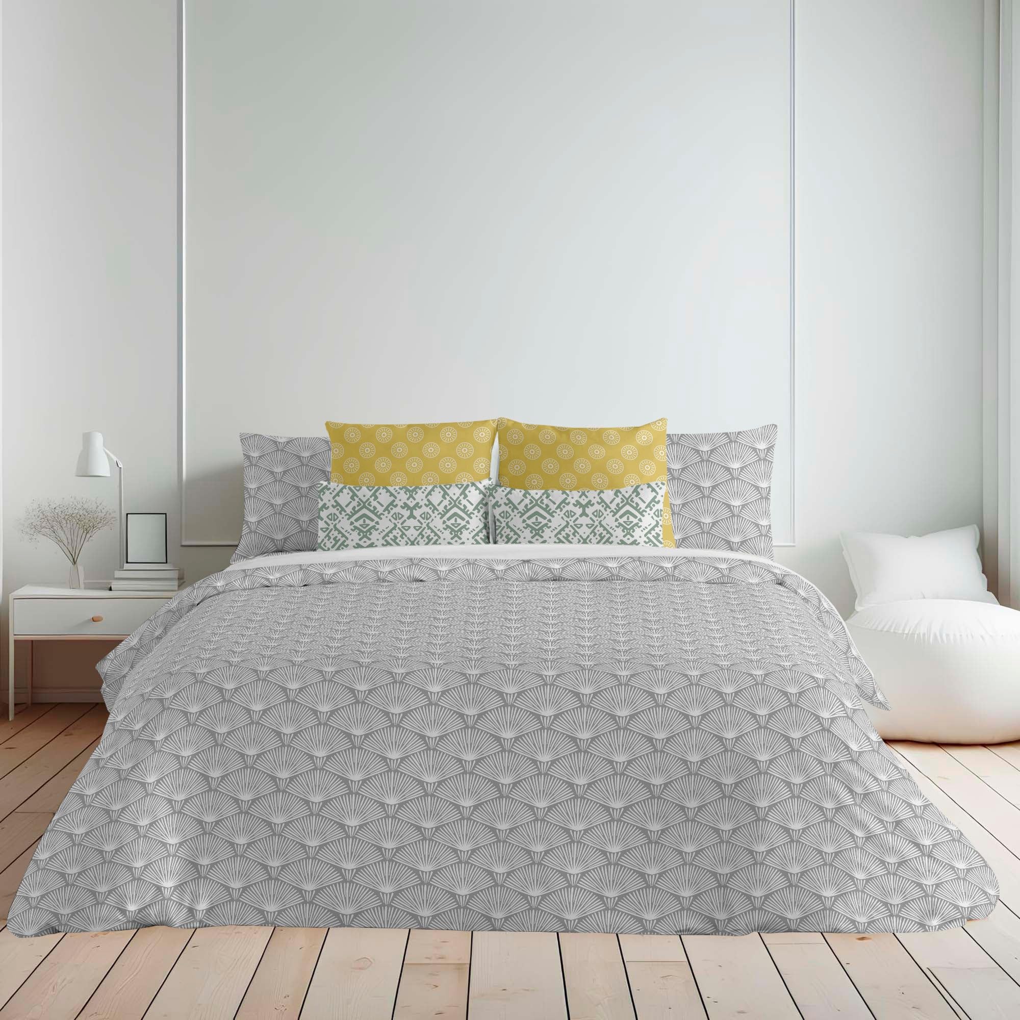 BELUM | Duvet Cover for 105 cm Bed (180 x 220 cm) | Fabric: 100% Organic Cotton, 175 Thread Count, Oeko-Tex Certified | Model: Nashik Grey