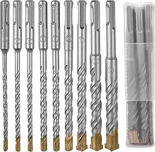 9 piezas Juego de brocas SDS Plus, juego de brocas Tiene 4 filos de corte, 5/6/6/8/8/10/12/14/16 x 160 mm, Para uso en hormigón, ladrillos, cemento, piedra y baldosas de cerámica