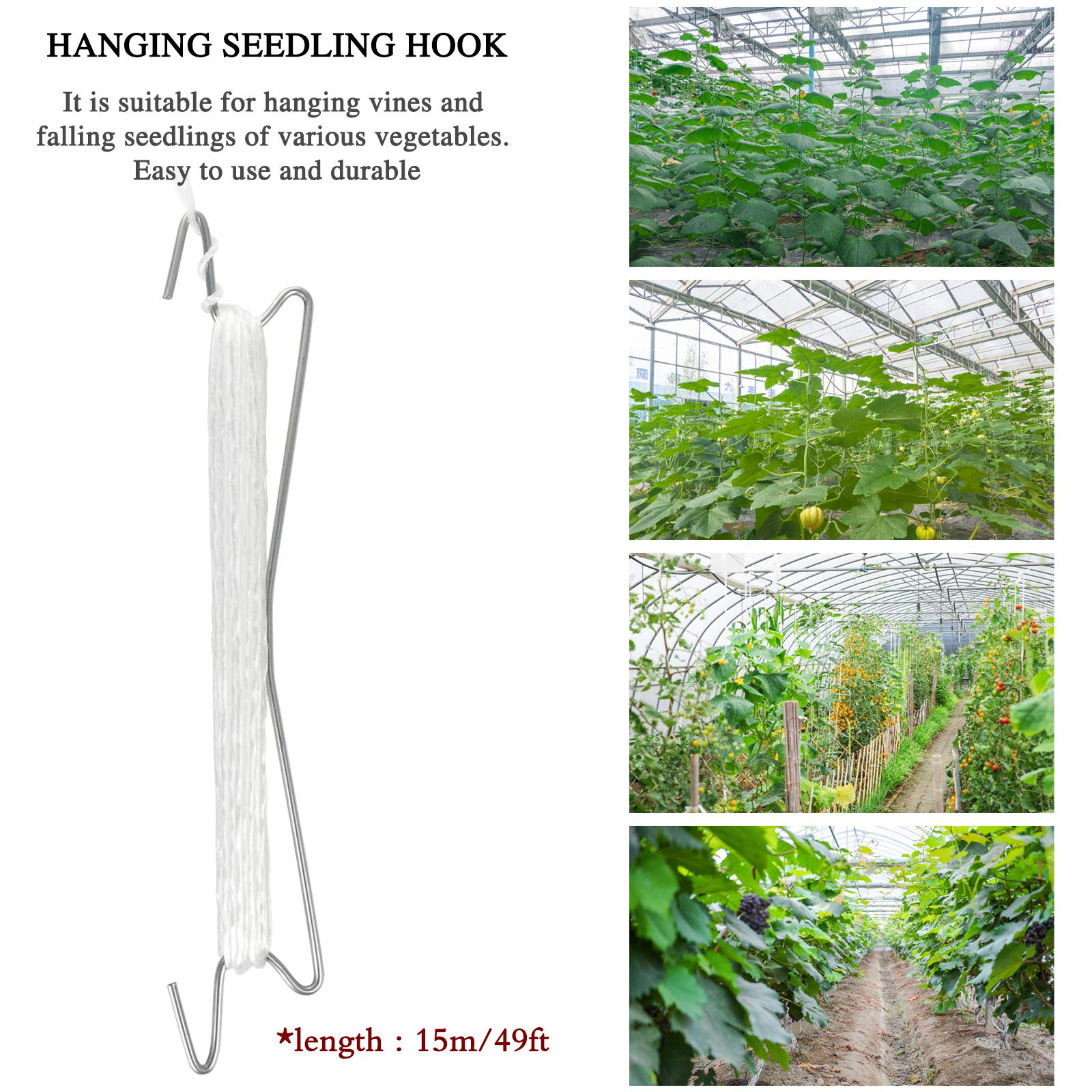 Kit 6 Ganci A Rullo Per Pomodori Con Corda Da 15 M – Supporto Per Piante In Serra E Giardino, Robusti E Riutilizzabili - 2
