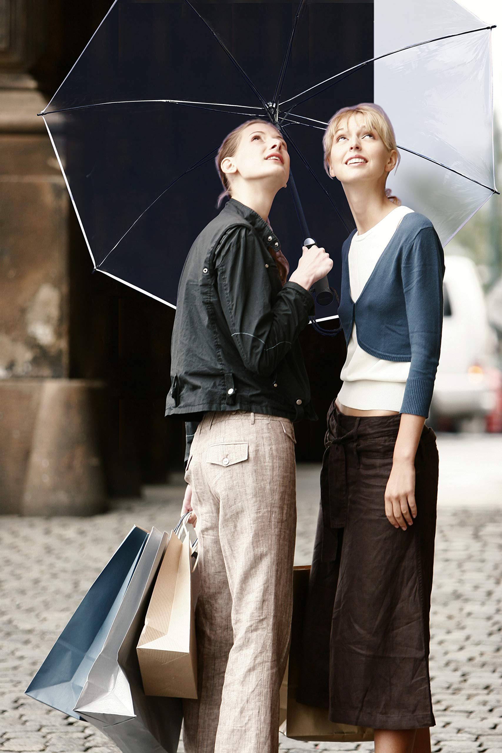 Parapluie Transparent XXL Ø130 cm Bouton Pression Confort Housse Transport Automatique - Hommes Femmes - Parfait Pour Deux Ou Mariage - Bordure Blanche