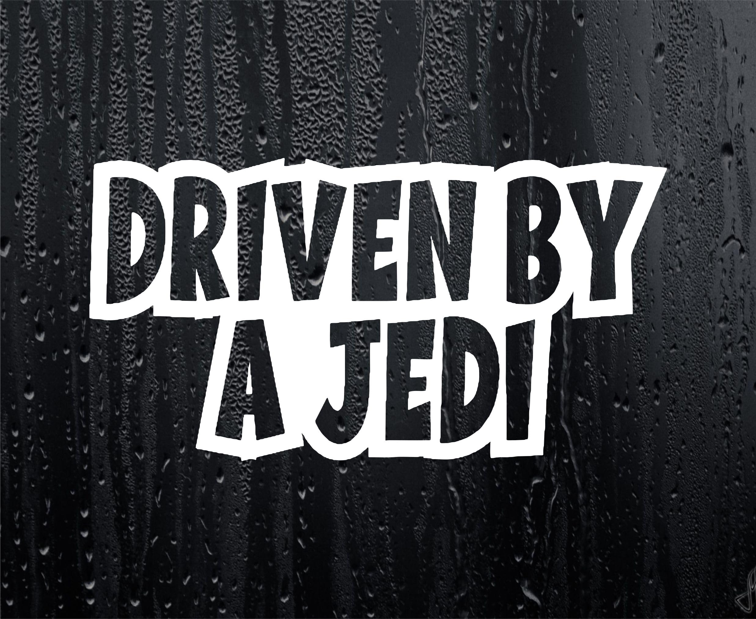 Decalarama White Car Sticker Driven By A Jedi Fun Cute Novelty Bonnet Van Bumper Boot Door Window Decal Present