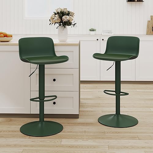 Miniatura 14 de NOBPEINT Taburetes de bar giratorios ajustables tapizados y contemporáneos (color blanco, juego de 4) Blanco,Negro