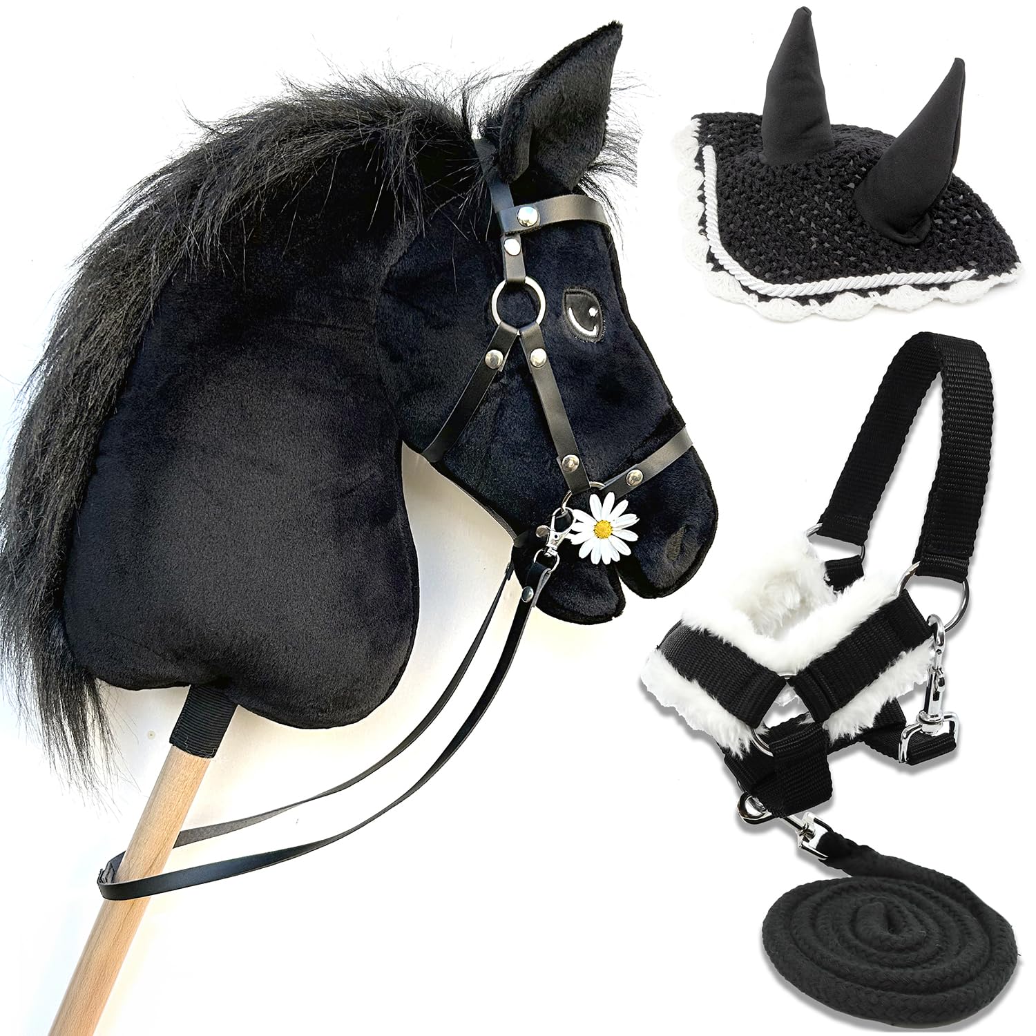 Hobby Horse Land Hobby Horse Size A3 Parent (Schwarz, Halfter aus Muscheltier, Führstrick und Mütze)