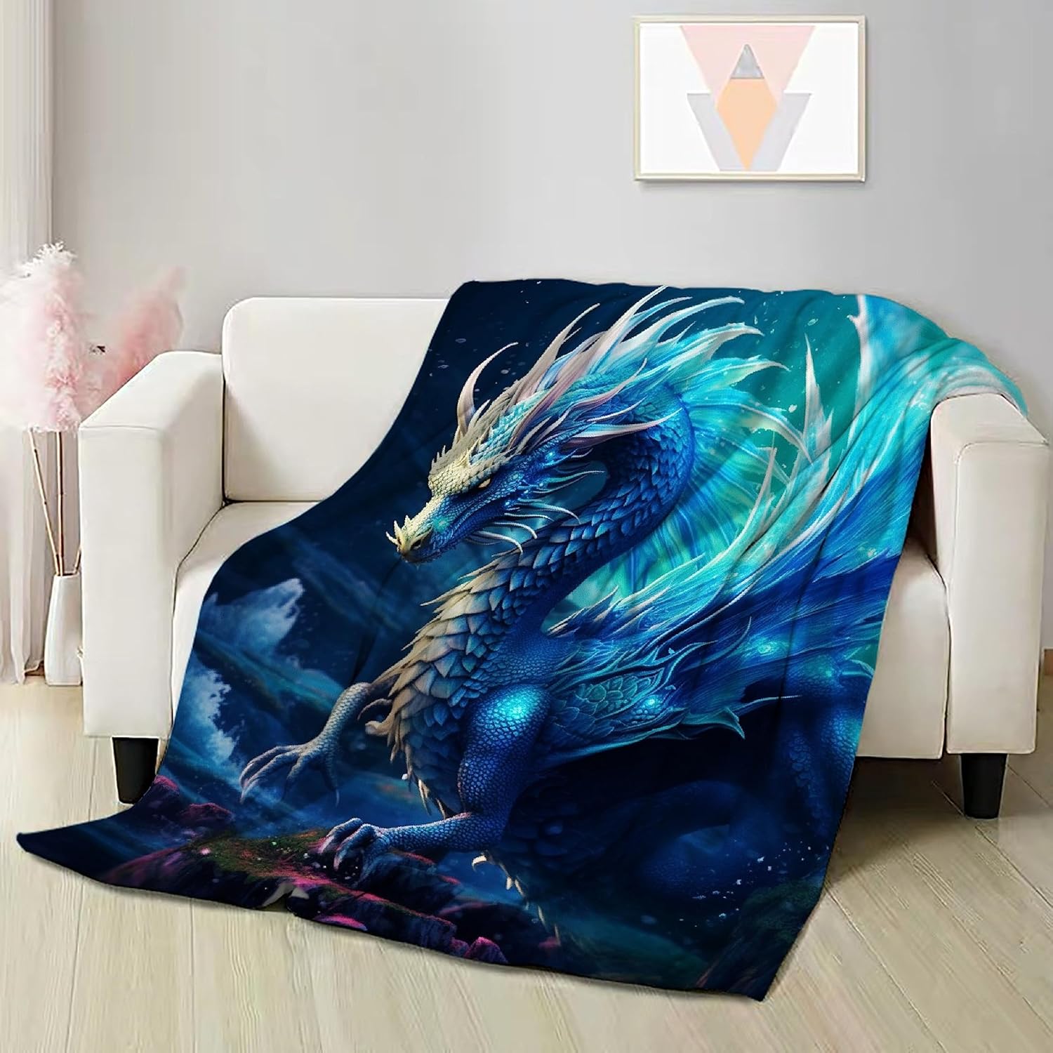 Dragon Blanket Blue Dragon Throw Blanket Gift for Boys Man Girls Women Soft Flannel Sheet for Sofa Bed Couch Living Room 60"x80"for Adult