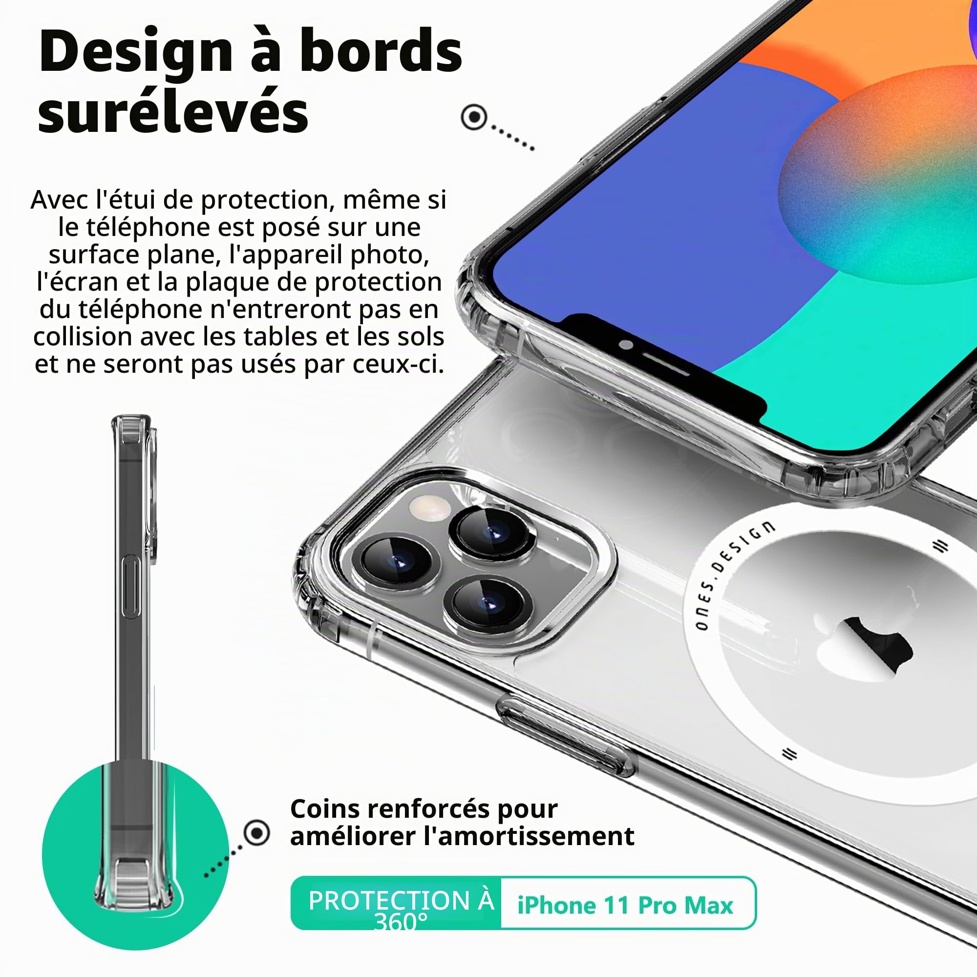 Ones Coque pour iPhone 11 Pro Max Transparente, Compatible MagSafe, Protection Antichoc de qualité Militaire, résistante aux Rayures et aux Chocs, Fine et magnétique Case pour iPhone 11 Pro Max