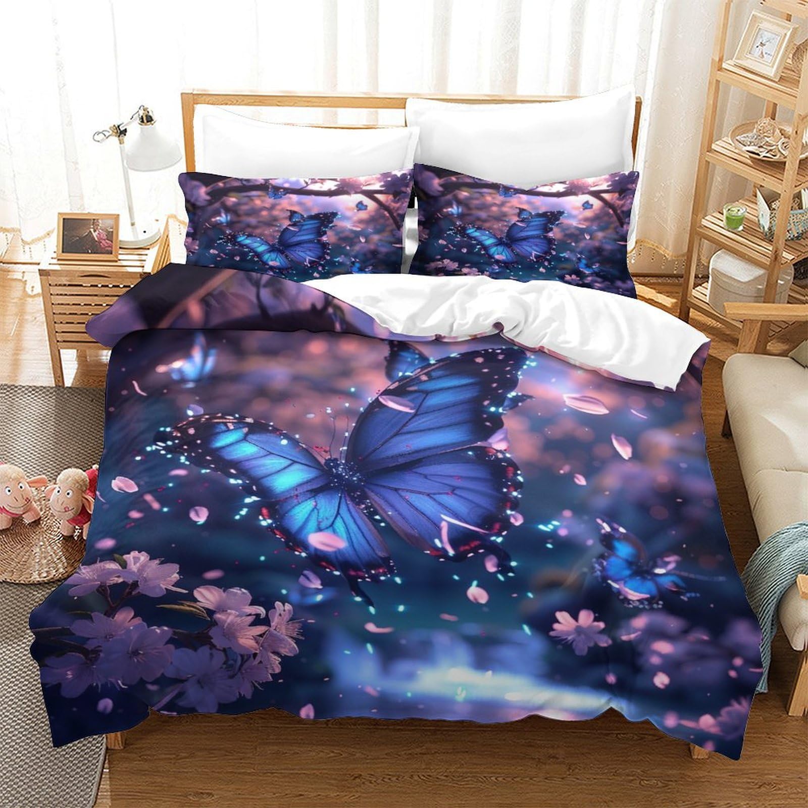 BARDYS Butterfly for Teens And Adults Comforter Covers 3D Print Moths Duvet Cover Quilt Cover with Pillow Cases Soft Microfiber with Zipper Closure Bedding Set 3 Pieces Single（140x200cm）