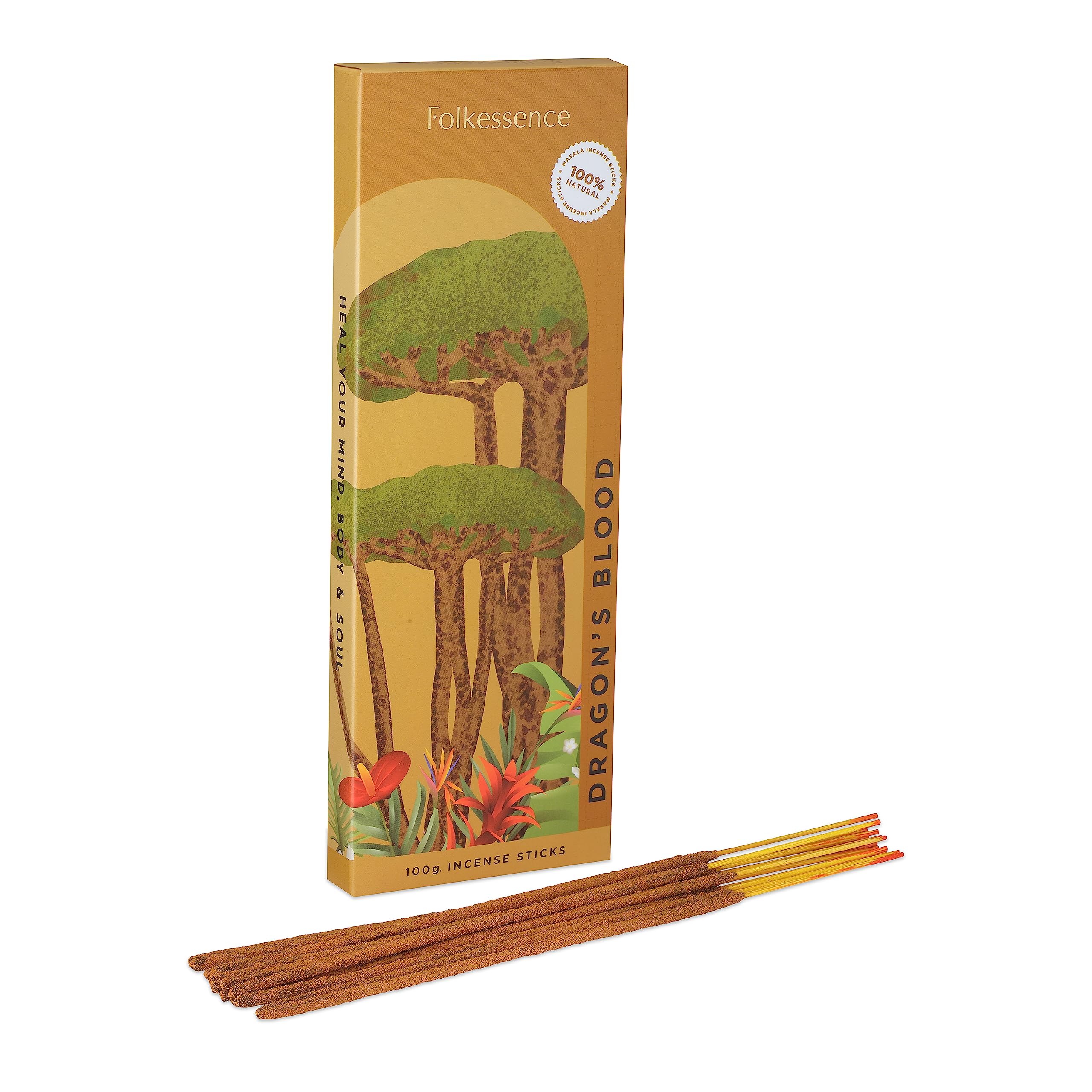 Folkulture Dragon's Blood Incense Sticks Hand Rolled for Home | 100 GMS Masala Insenses | 100% Organic Inscents Sticks for Peace | Insence Sticks, Non Toxic Slow Burning Inscense