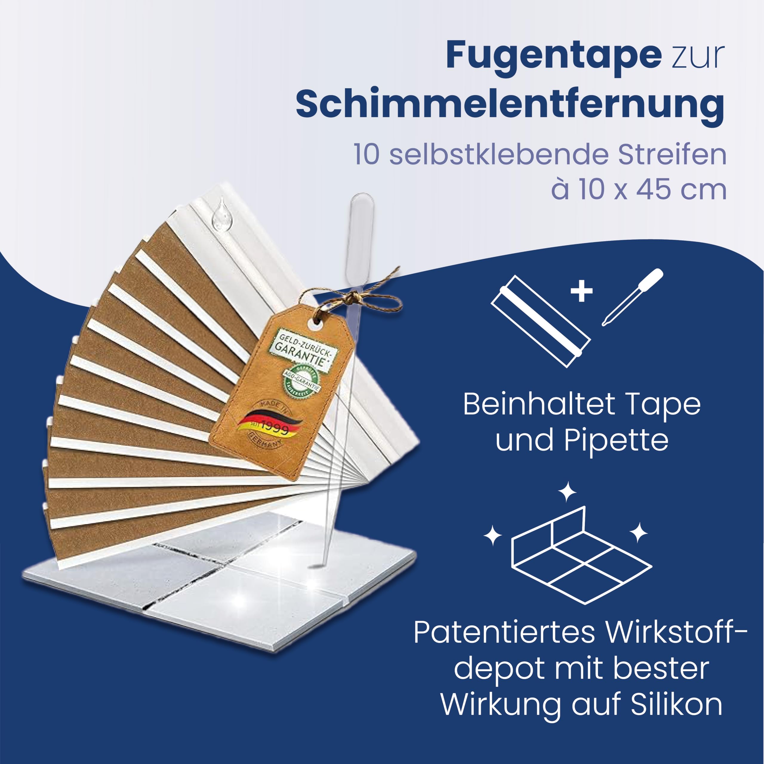 AGO Fugentape 10 x 45cm zur wirksamen Schimmelentfernung bei Silikonfugen / 10x stärker als bei herkömmlicher Anwendung mit einem Pinsel (Schimmelmittel separat erhältlich)