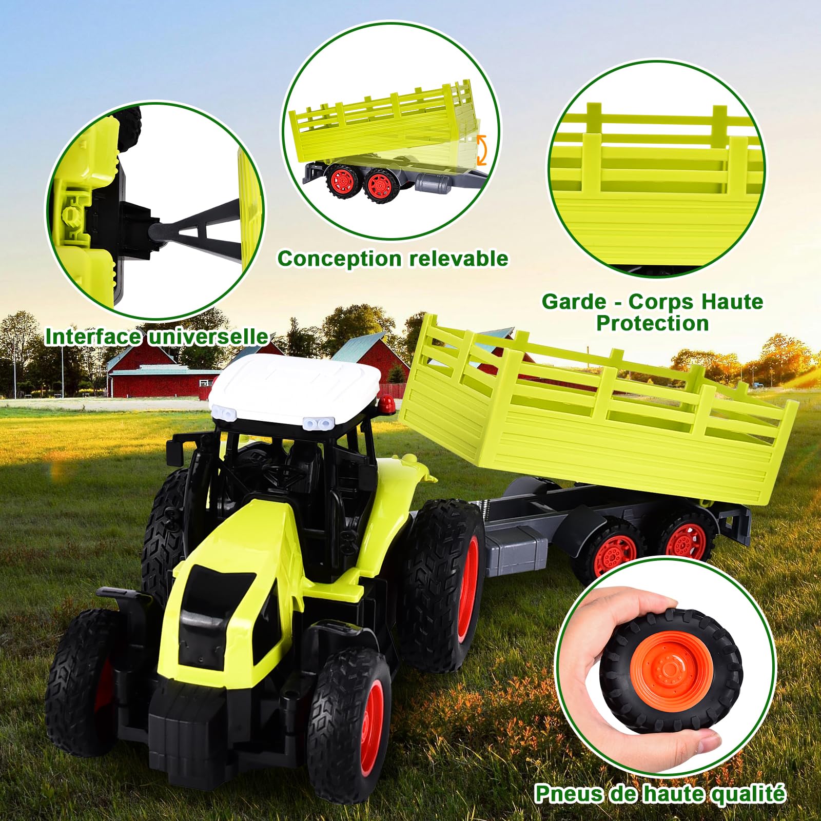 Aragallant RC Tracteur Télécommandé Enfant 3-6 Ans, Voiture Jouet Avec Remorque, 6 Faune et Botte de Foin - Cadeau de Noël Pour Enfants