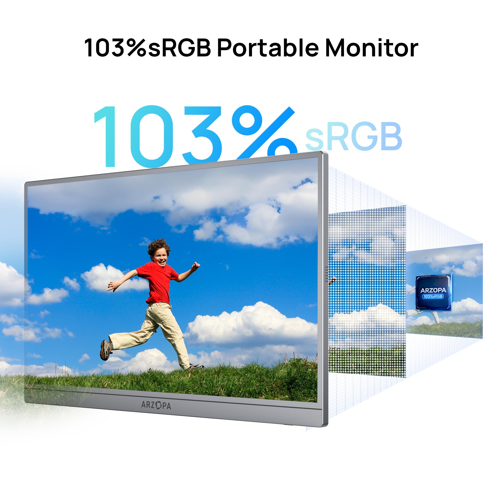 ARZOPA Portable Monitor, 15.6'' 1080P FHD Laptop Monitor USB C HDMI Computer Display HDR Eye Care External Screen w/Smart Cover for Mac Phone Xbox Switch PS5-S1 Table: 17.3" Z1C PLUS GRAY Gray