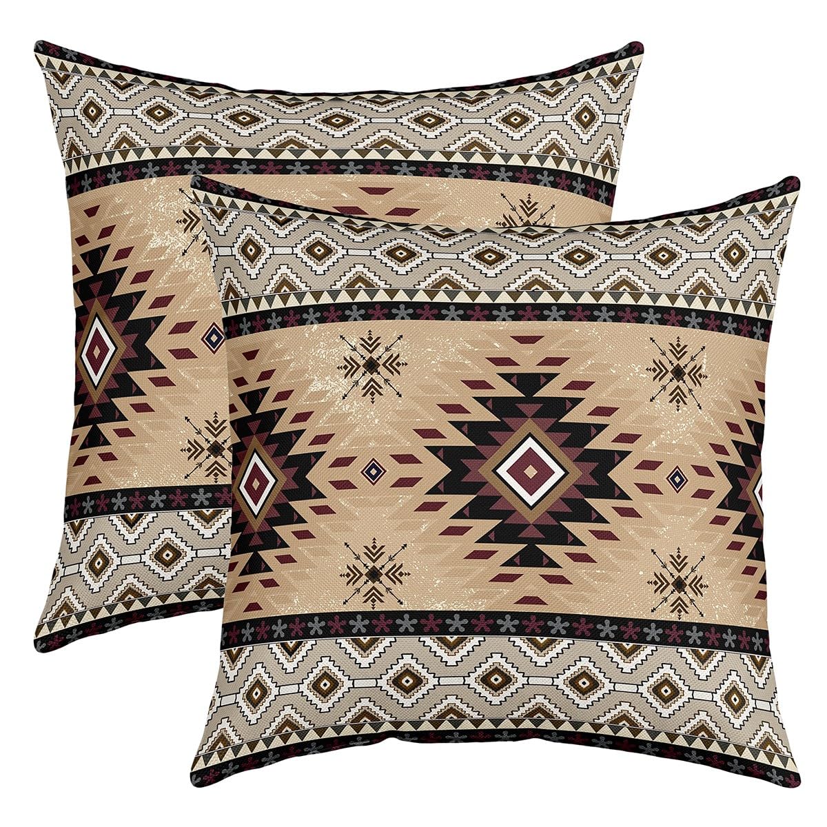 Boho Western Throw Pillow Covers for Girls Boys Kids 24x24 Inch Set of 2 Brown Aztec Decorative Throw Pillowcases Ethnic Tribe Arrow Aztec Pillow Cases Cushion Covers Boho Exotic Cushion Case