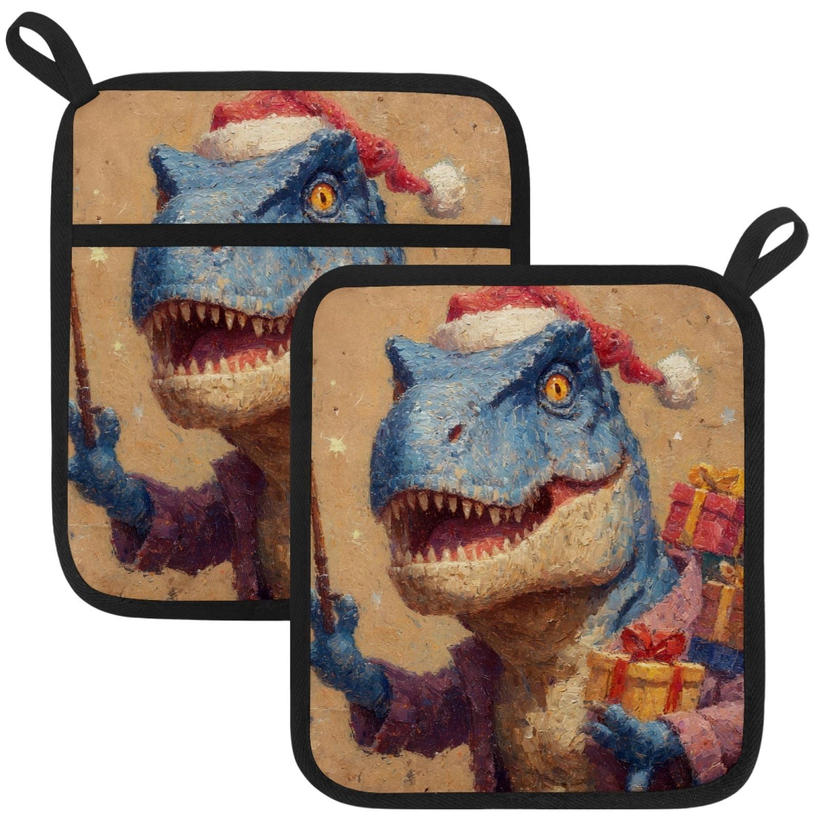 VAPOKF Christmas Dinosaur Pot Holder, Heat Resistant Oven Cloths, Potholders & Oven Gloves, for Kitchen Cooking & Baking, Thick & Safe, Protection of Hands From Hot Utensils