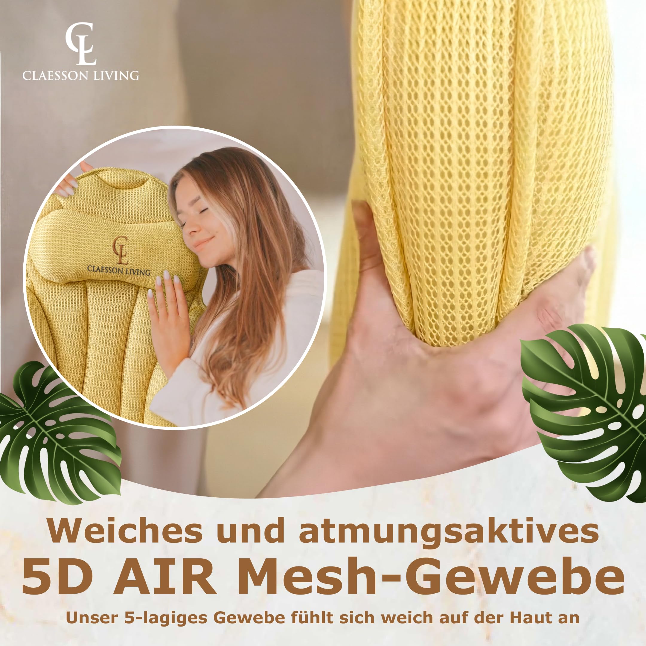 Badewannenkissen Ganzkörper Badekissen (152x56cm) - Badewannenmatte mit Kopfstütze (11cm) unterstützt Nacken, Rücken und Beine - Mit Wasch- und Reisebeutel und einem Hängehaken für Trocknen - Sand