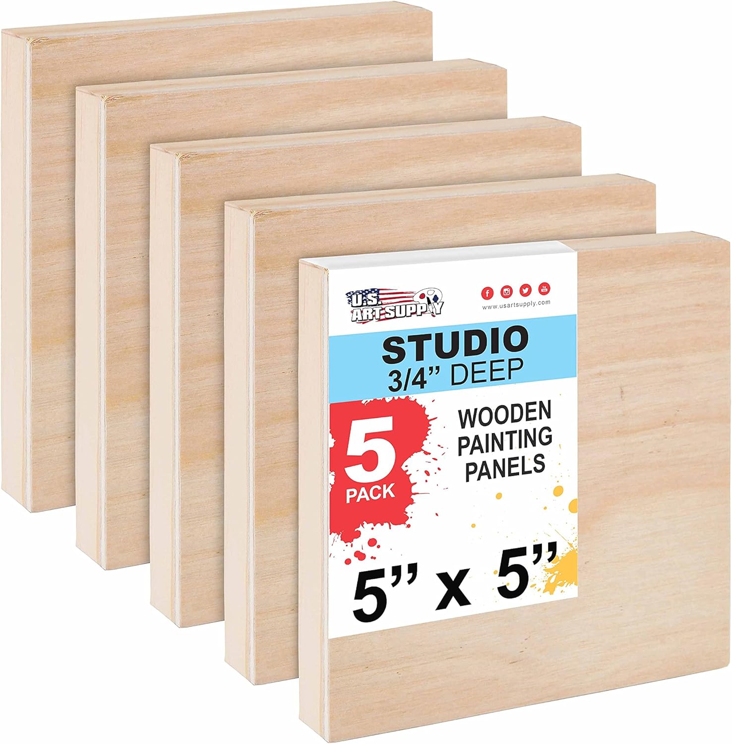 U.S. Art Supply 5" x 5" Birch Wood Paint Pouring Panel