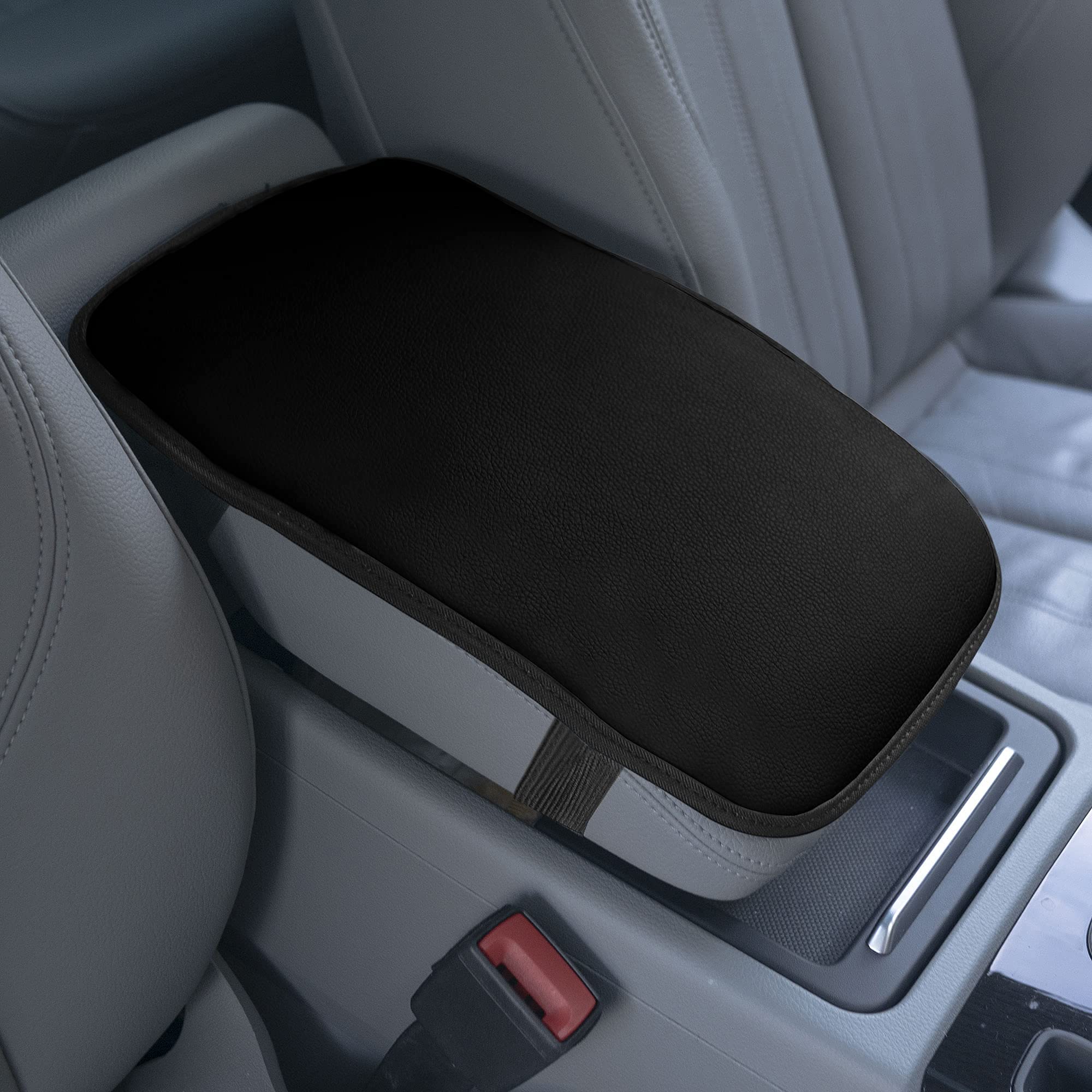 FH Group Faux Leather Center Console Armrest Cushion, Luxury Seat Box Cover Protector for Most Cars, Trucks, and SUVs (Black)