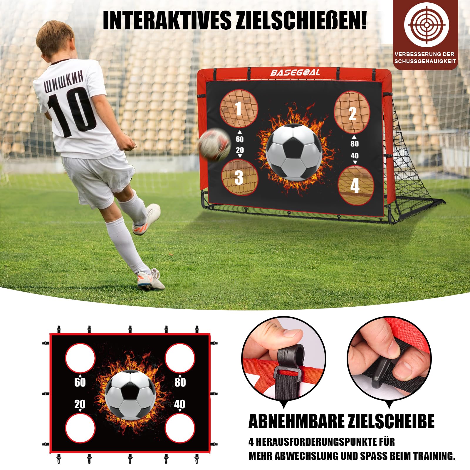 Klappbares Fußballtor Kinder [150x120cm/120x90cm]- Fussballtore für Garten Kinder 2-in-1 mit Zielscheibe, Fussball Tor Outdoor mit Tragetasche & Erdankern - Ideal für Garten, Strand