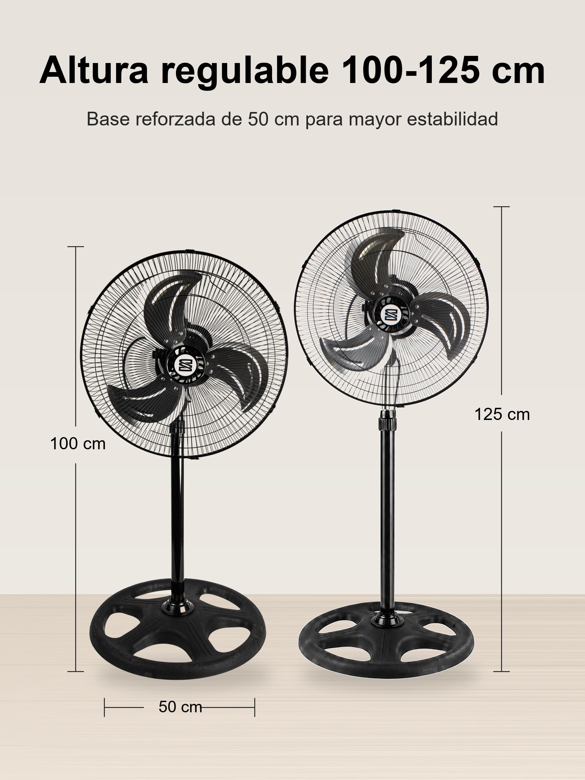 BESCH Pack 2 Ventilador de Pie Potente 90W, 18 Pulgadas con 3 Aspas, 3 Velocidades, Oscilación Panorámica, Altura Regulable 100-125 cm, Base Reforzada 50 cm, Silencioso para Hogar y Oficina