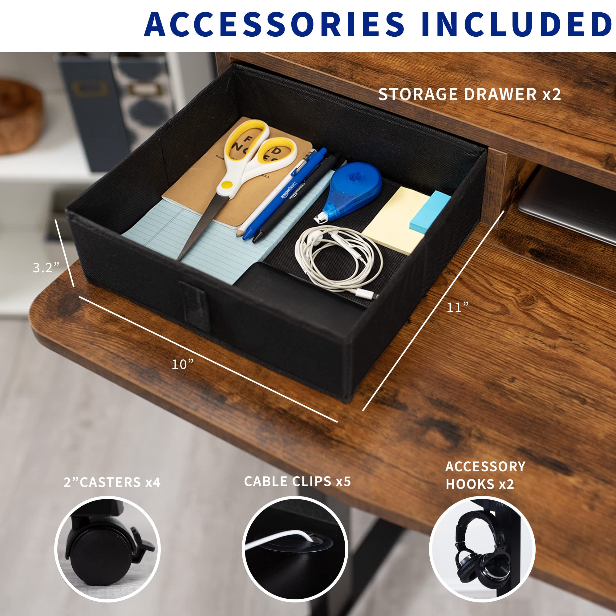 VIVO Electric 2-Tier Height Adjustable 48 x 24 inch Stand Up Desk Mobile Standing Workstation with Storage Drawers — view 3